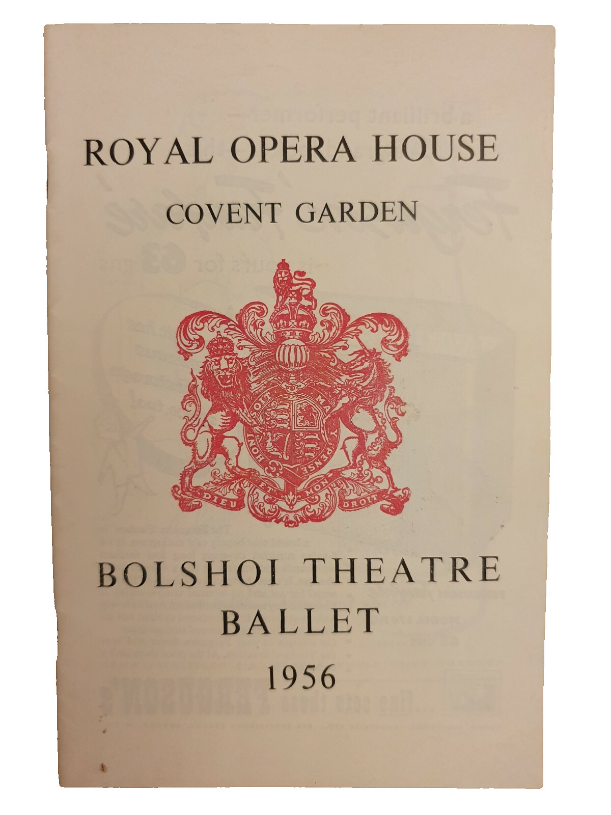 1956 Theatre Programme: Bolshoi Theatre Ballet  - Raissa Struchkova Yuri Gofman