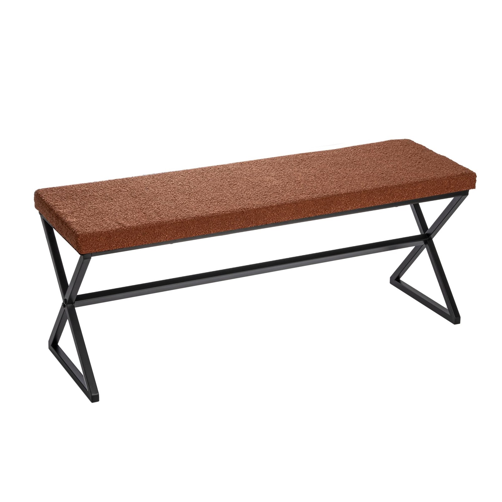 Household Essentials Harper Metal Bench Boucle Upholstered Cushion Terracotta