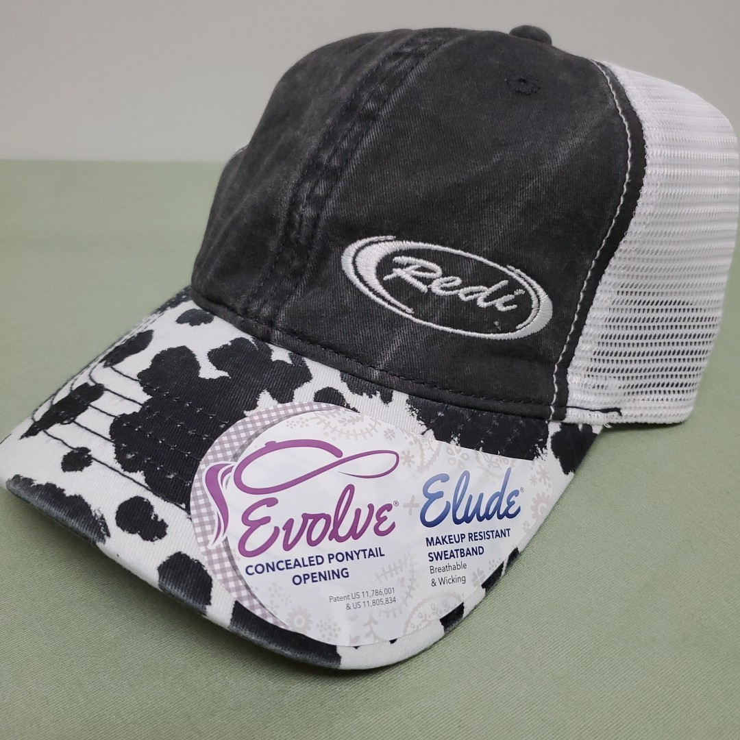 NEW Redi Embroidery Evolve +Elude Womens Holstein Cow Bill Strapback Trucker Hat