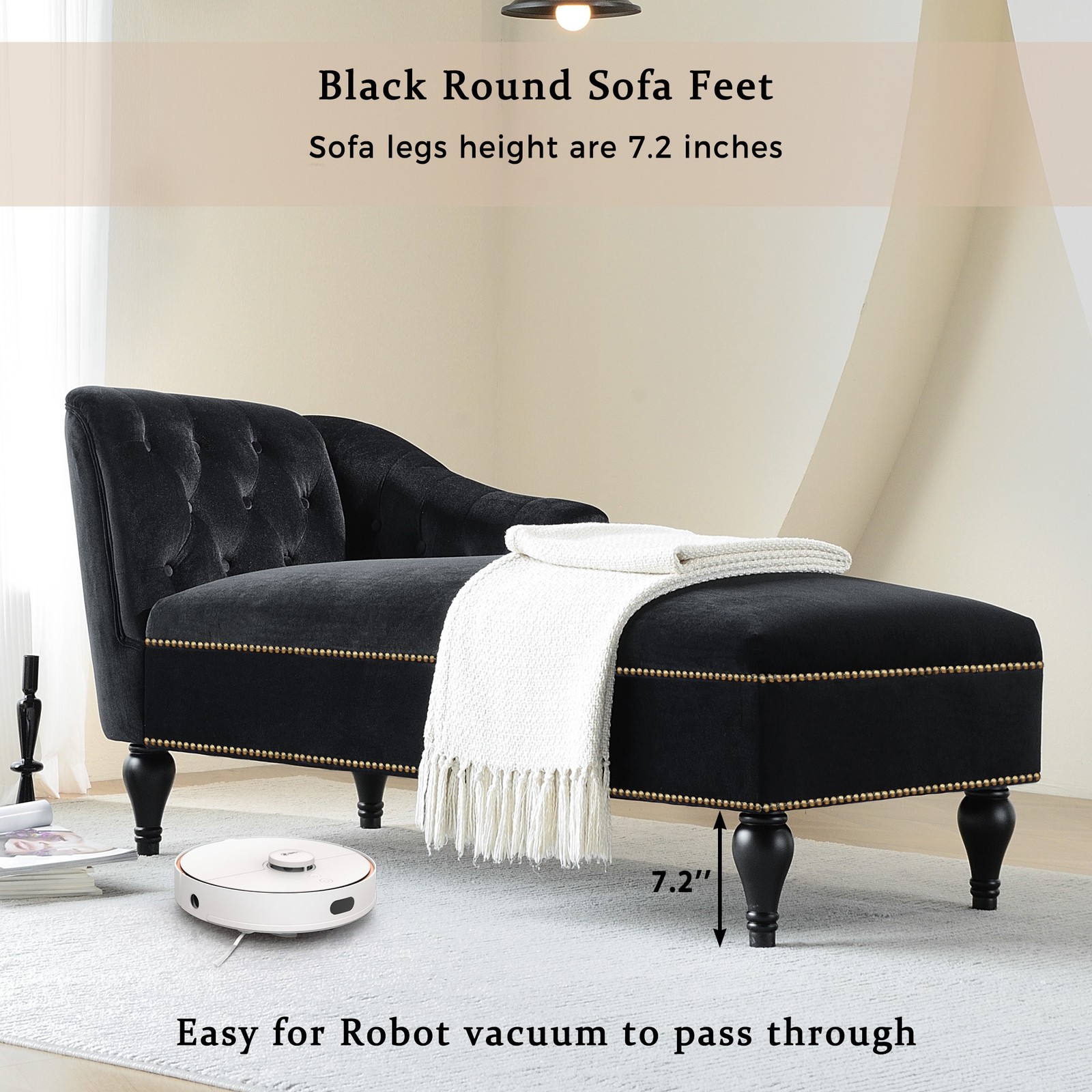 [New+Video] 58''Velvet Chaise Lounge,Button Tufted Right Arm Facing Lounge Cha