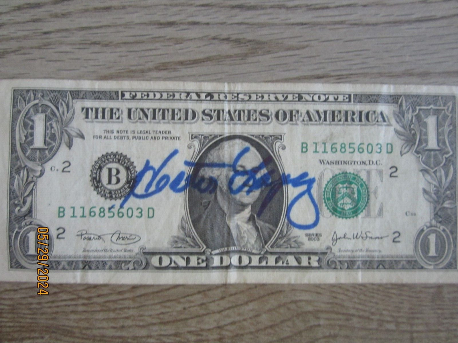 Hector Lopez Autograph Signed Dollar Bill New York Yankees