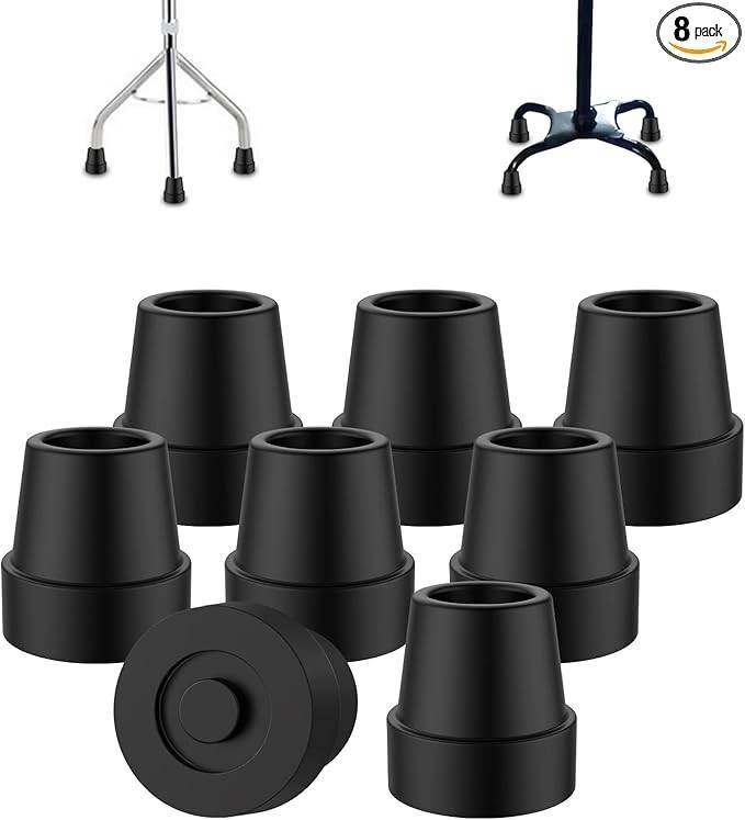 MFE Quad Cane Tip (8 Pack), Non-Slip Durable Rubber Cane Tip 1/2 Inch