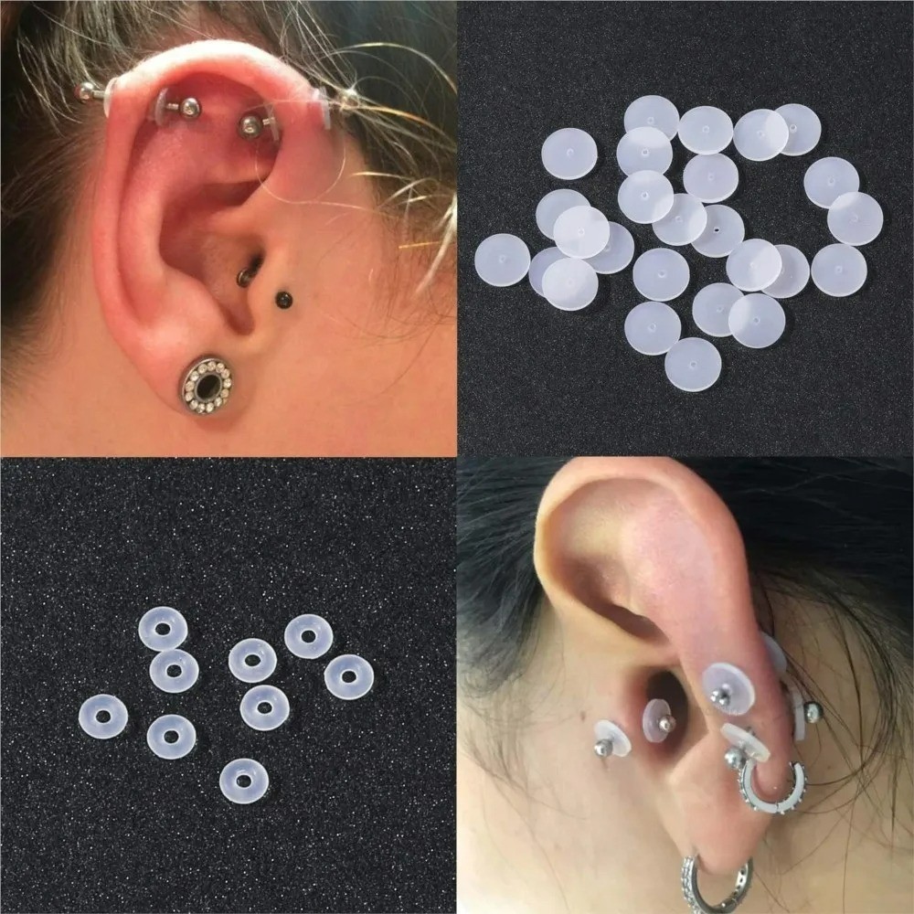 💎✨ 50pcs Clear Silicone Earring Backs Disc Pads – Non-Pull Piercing Support
