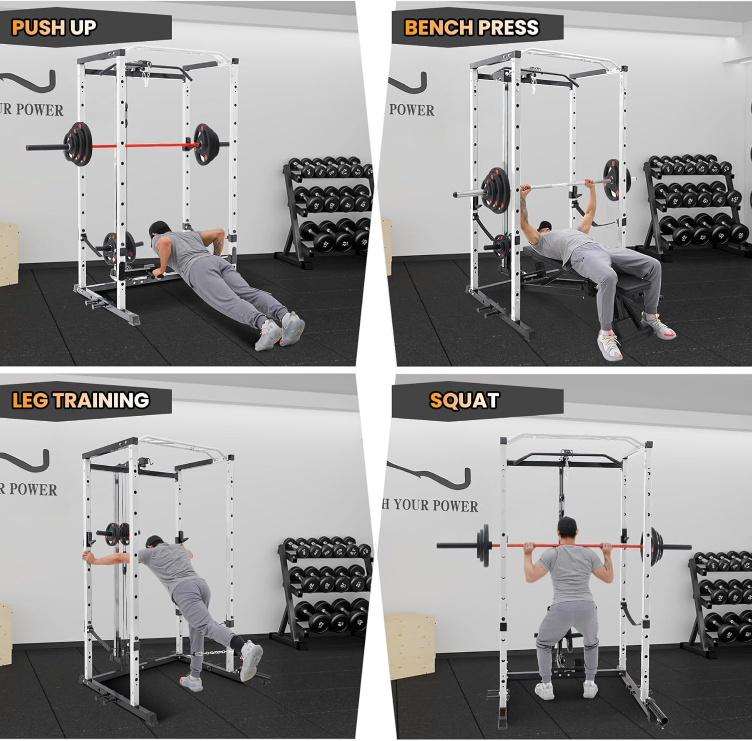 Multi-Functional Power Cage Power Squat Rack w/ LAT Pulldown Squat Rack Home Gym