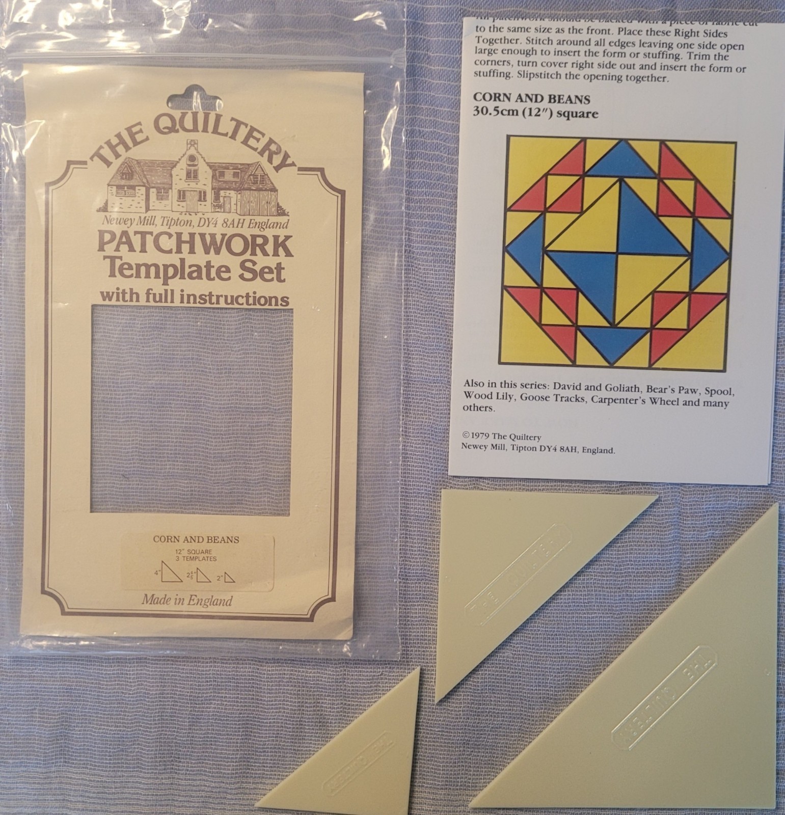 VTG Quilting Template Set w/ Full Instructions- Corn and Beans -Made in England