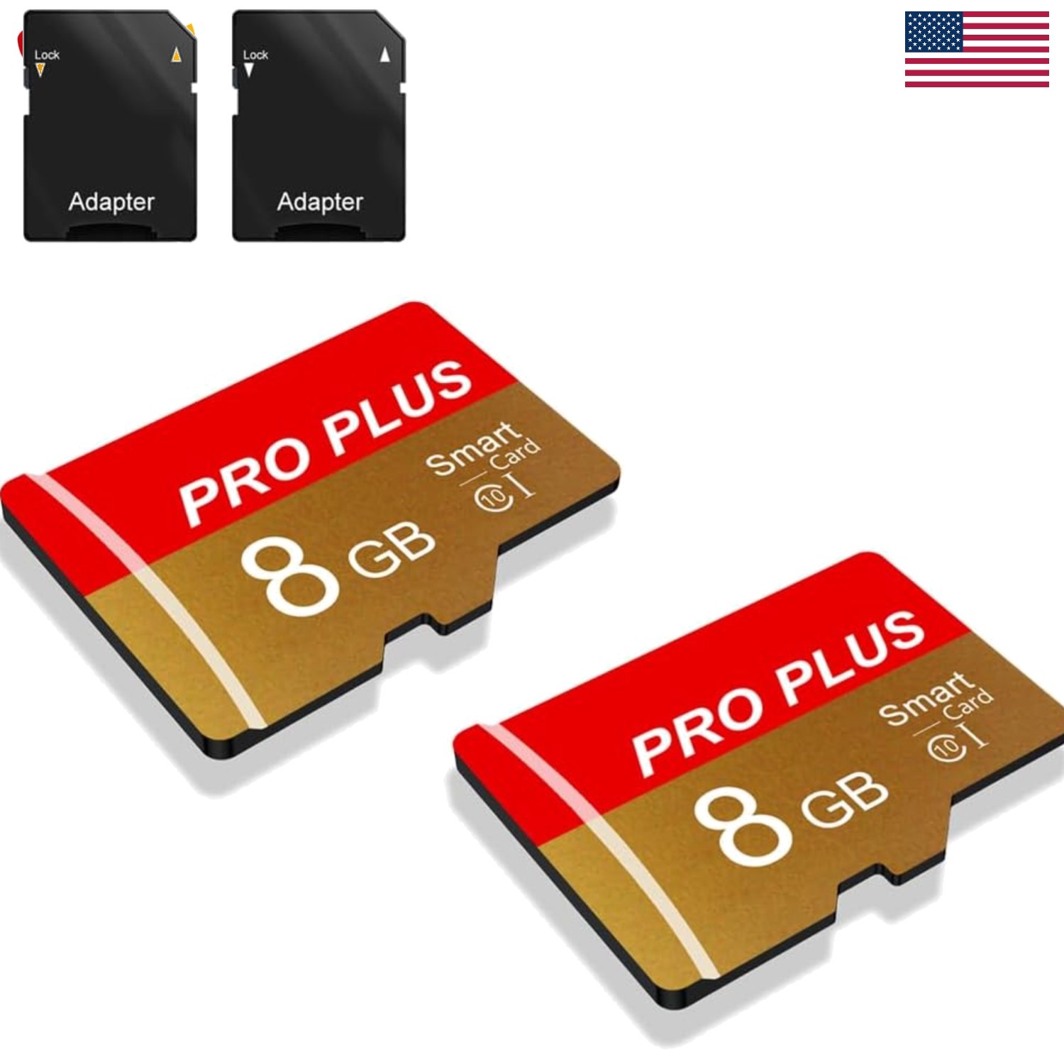 2 Pack 8GB High-Speed TF Cards with Adapter - Universal Device Compatibility