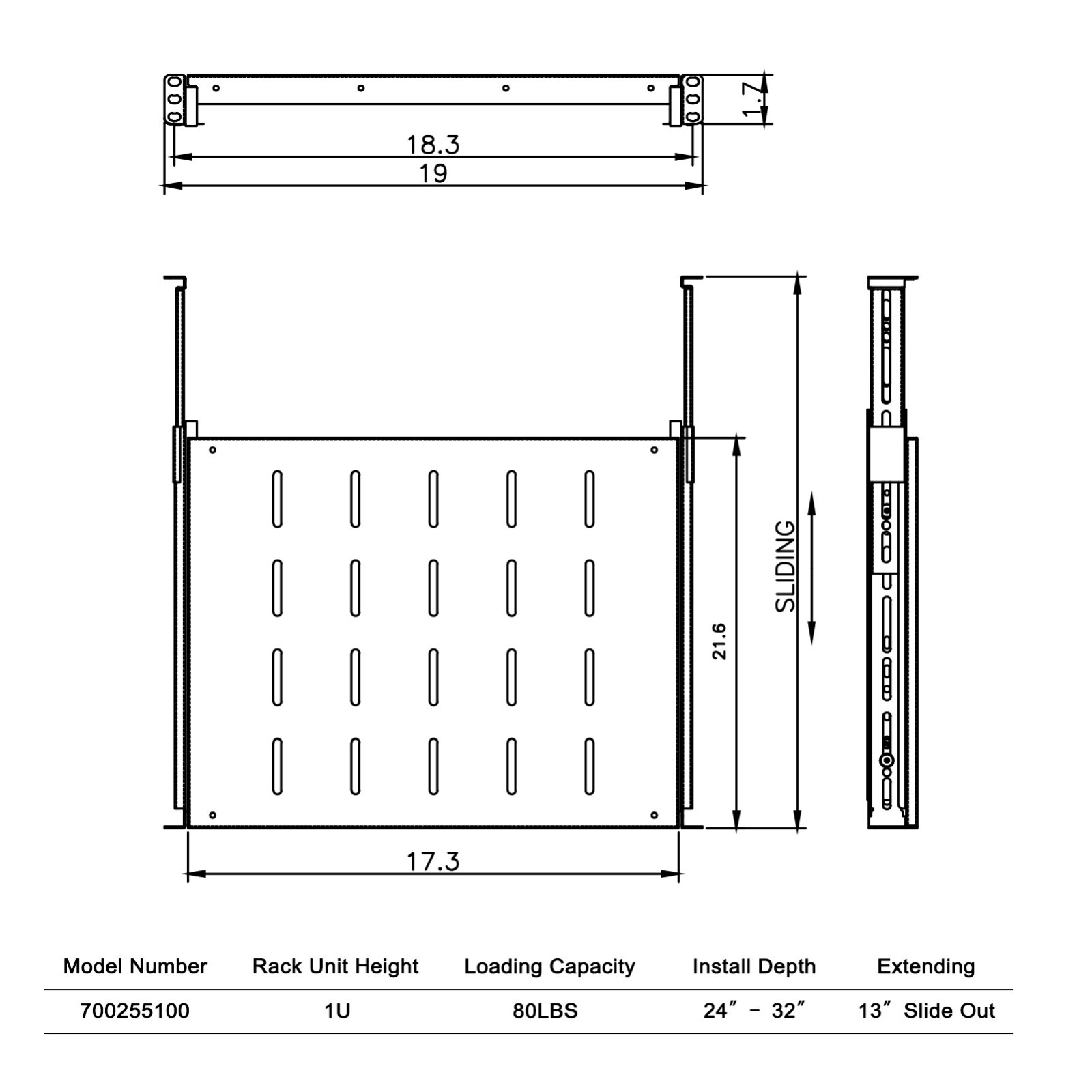Sliding Fixed Rack Server Shelf 1U 19" 4 Post Rack Mount-Adjustable 24"-32"