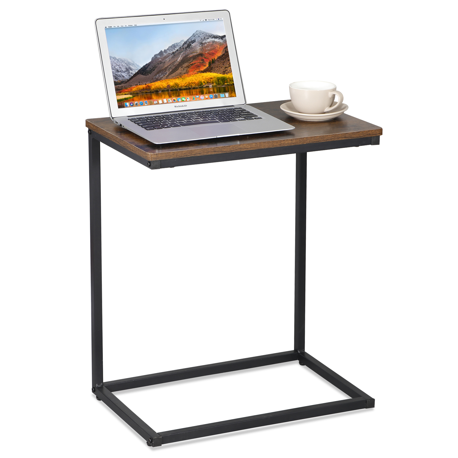 C Shaped Side Table End Table for Sofa Bed and Couch w/ Metal Frame Rectangular