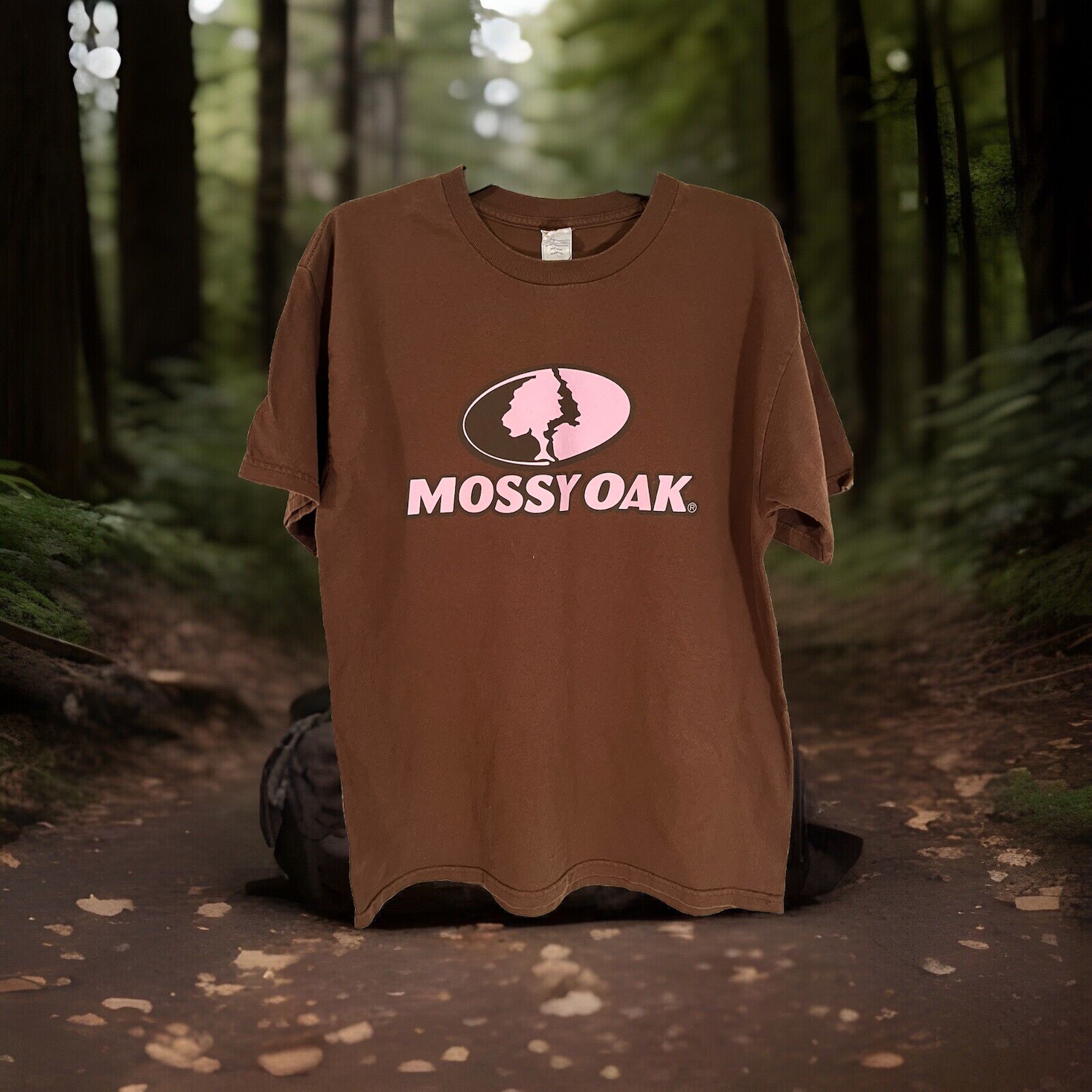 Mossy Oak Short Sleeve Brown T Shirt With Pink Logo Size Large