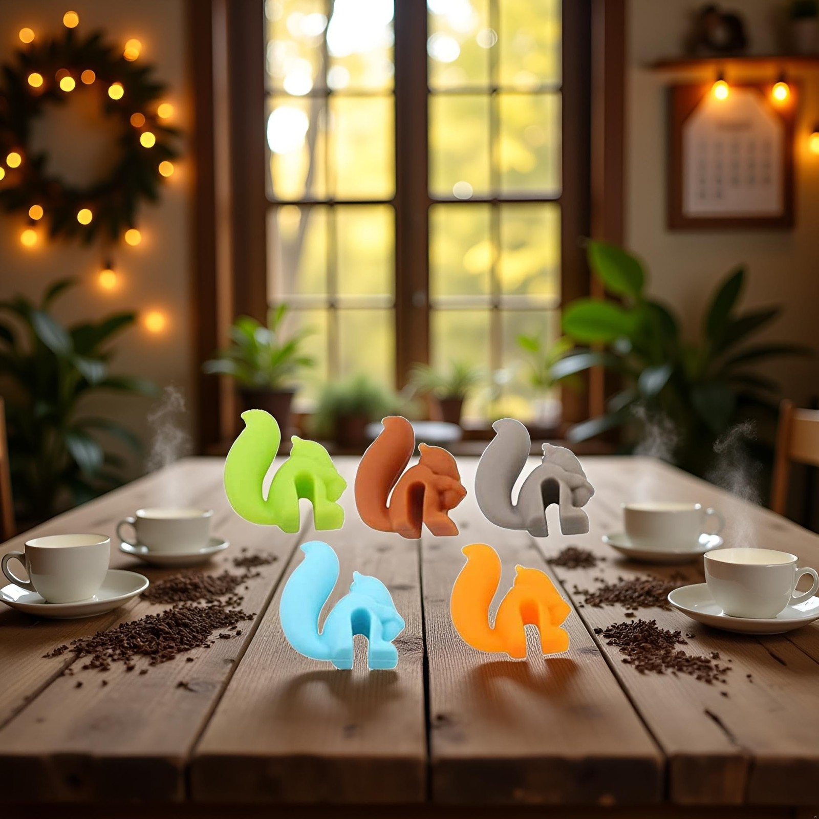 5 Pcs Colorful Cute Squirrel Shape Silicone Tea Bag Holder Cup, Candy Colors