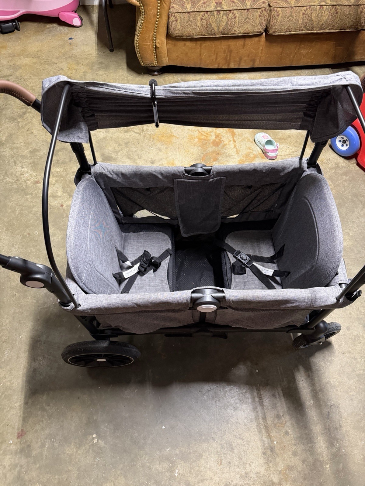 Gray & Black Pull-Along Wagon Stroller, Canopy Feature, Pull Wagon Style