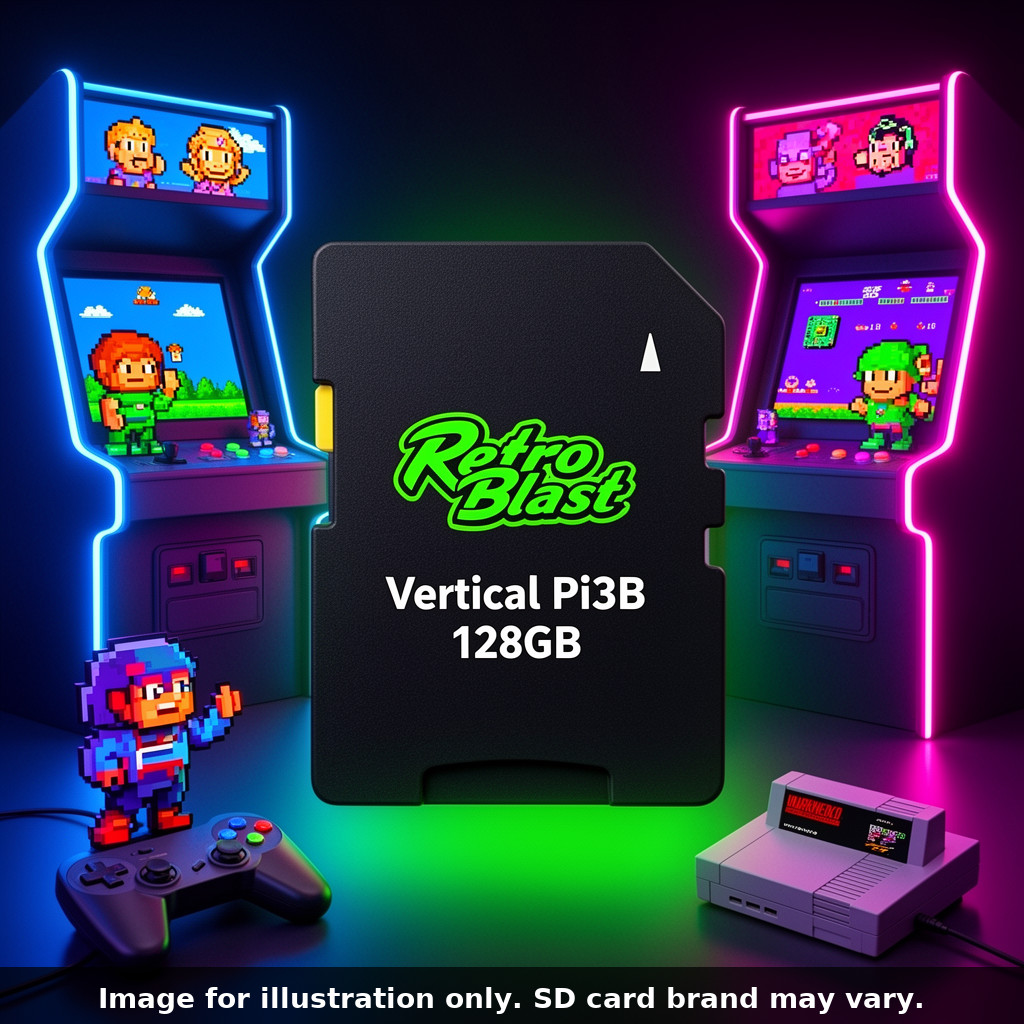 RetroBlast Vertical AttractMode NEW BUILD 128GB Pi3B Micro SD Card Plug & Play