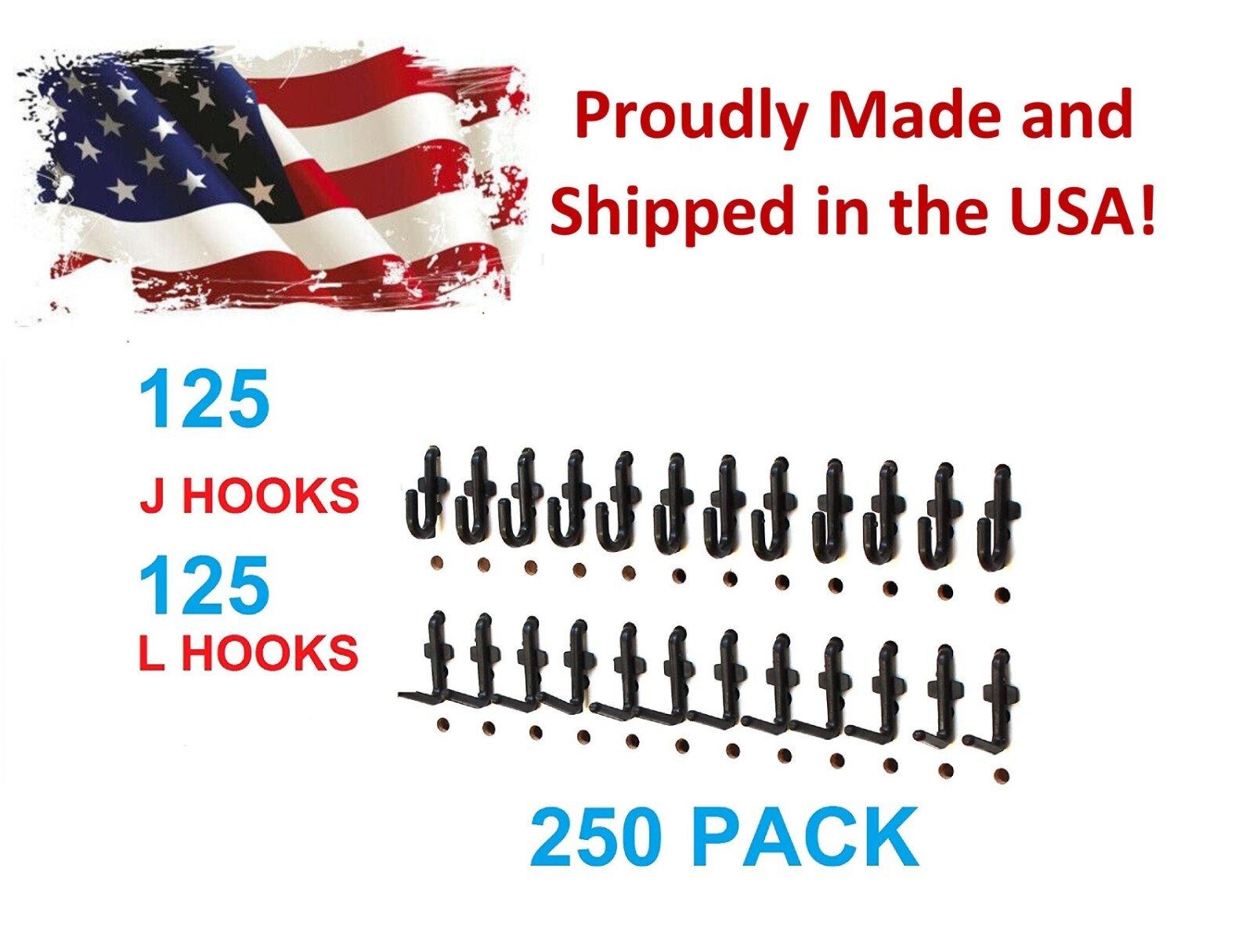 Plastic Black J & L Style Pegboard Hooks Kit - 250 Pack PEGBOARD NOT INCLUDED