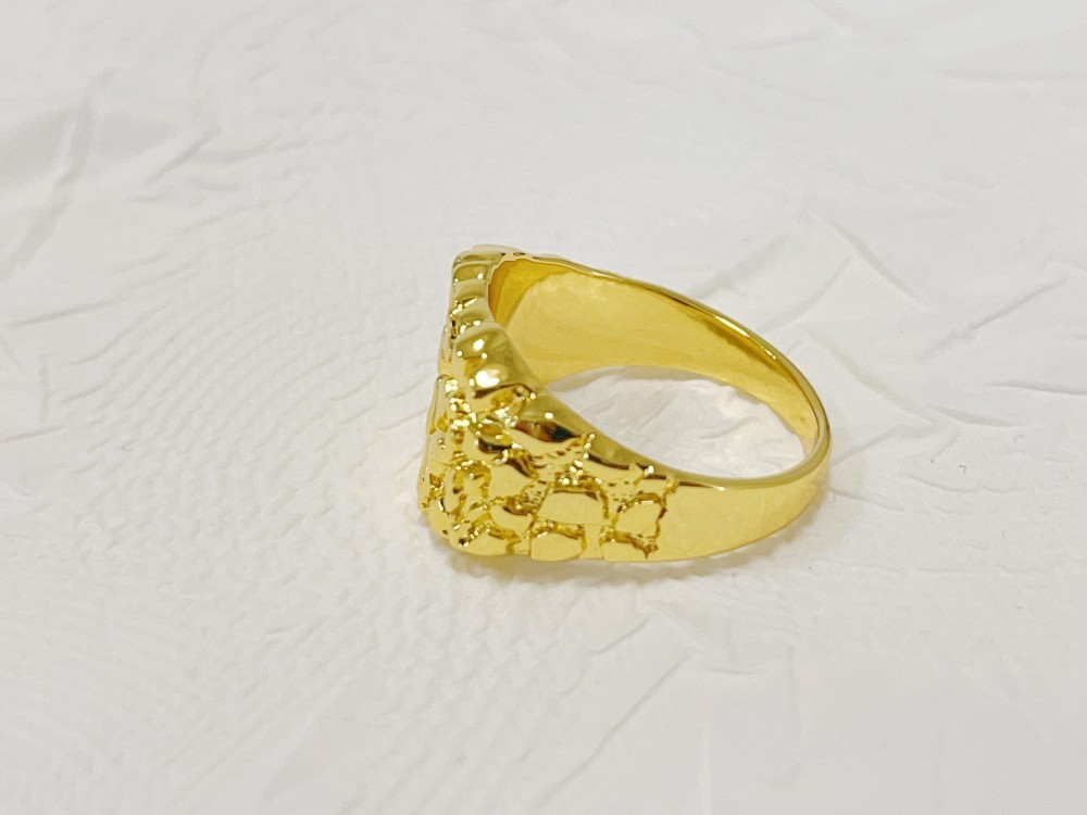 SOLID Ring 14K Gold Large Square Nugget Yellow Gold US 12