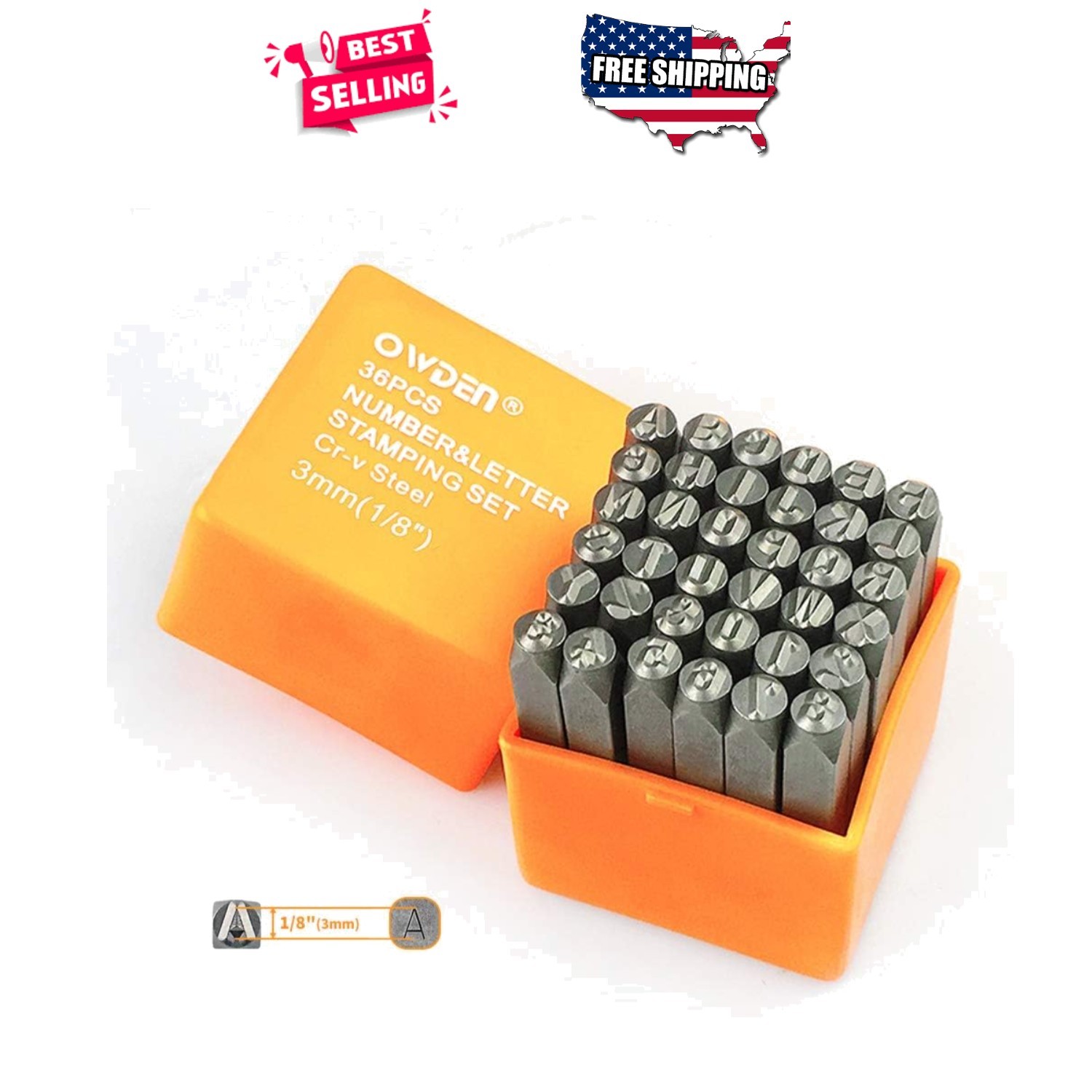 Metal Stamping Punch Set 36pcs 3mm 1/8in Steel Number Letter for Jewelry Craft