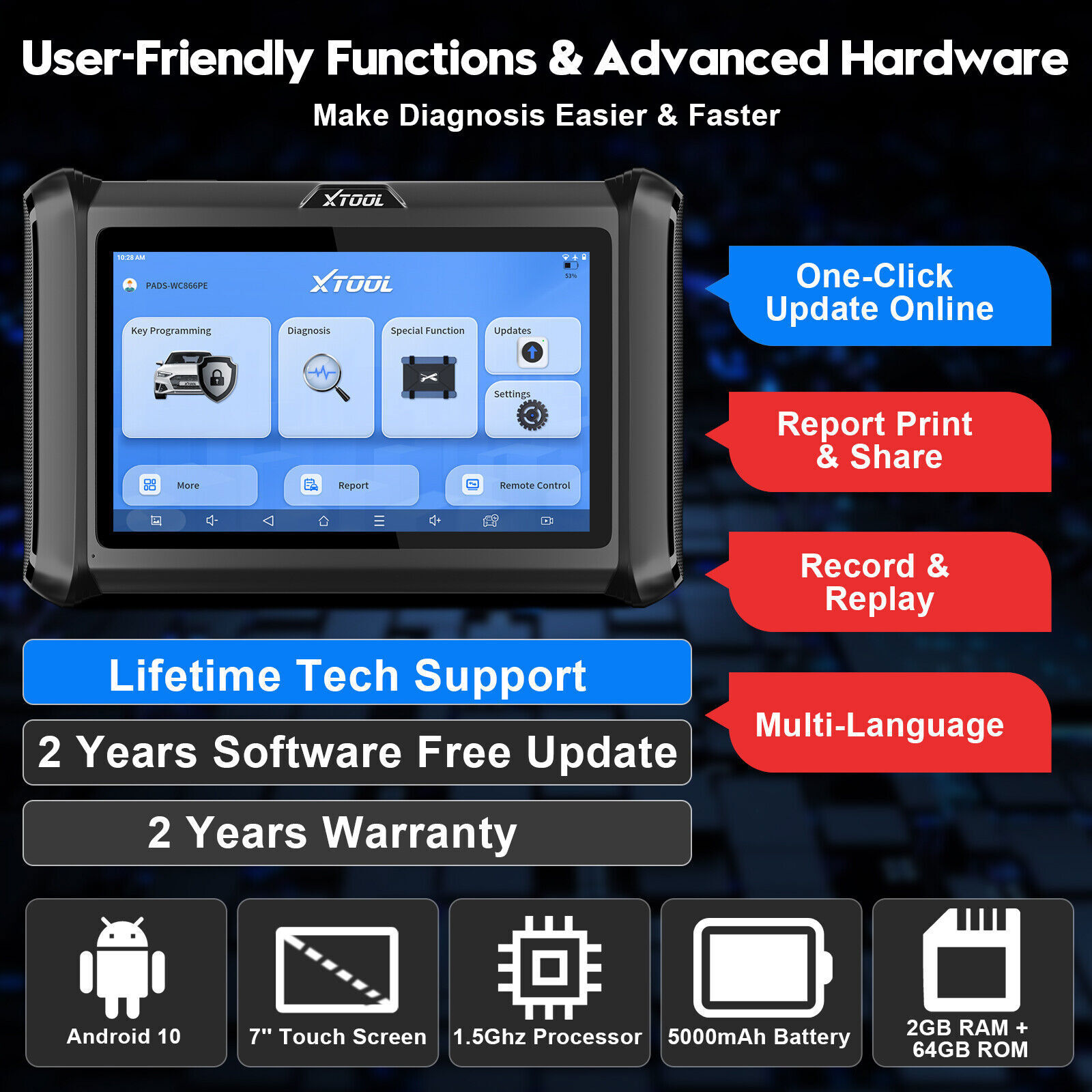 USED XTOOL X100PAD S OBD2 Car Diagnostic All Systems Diagnostic IMMO Coding Tool