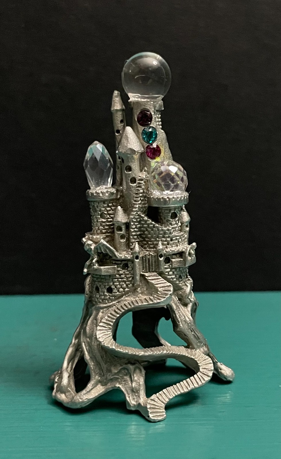 CCI Comstock Pewter Crystal Prism Ball Jeweled Fairy Tale Castle Tower Figurine