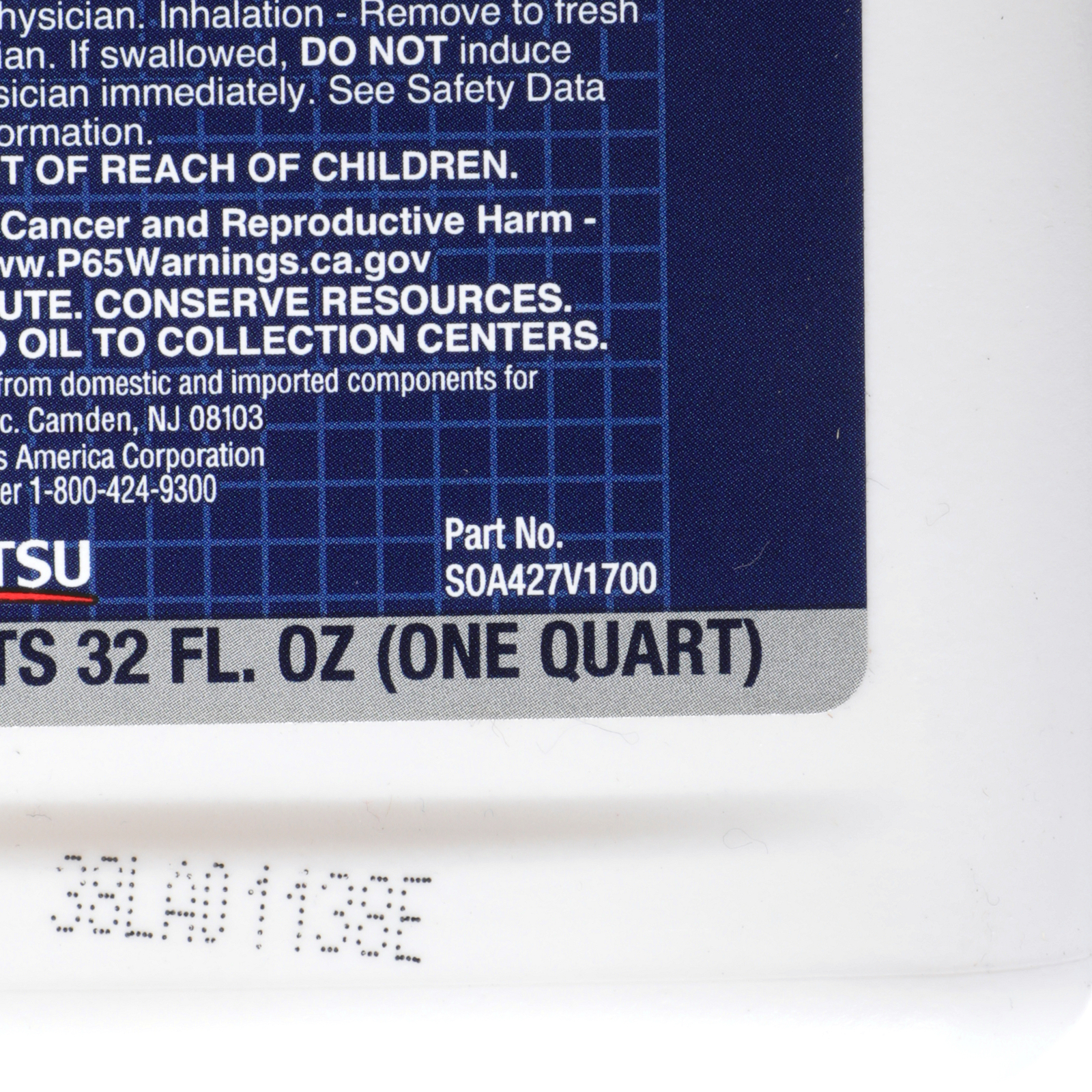 OEM NEW Subaru High Performance Gear Oil SAE 75W-90 32oz 1 Quart SOA427V1700
