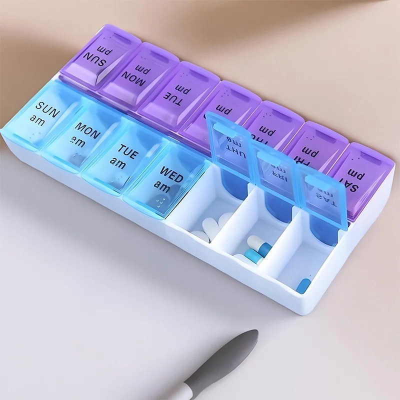 2PCS Weekly Pill Box Organizer Twice a Day 7 day AMPM Medicine Organizer Case