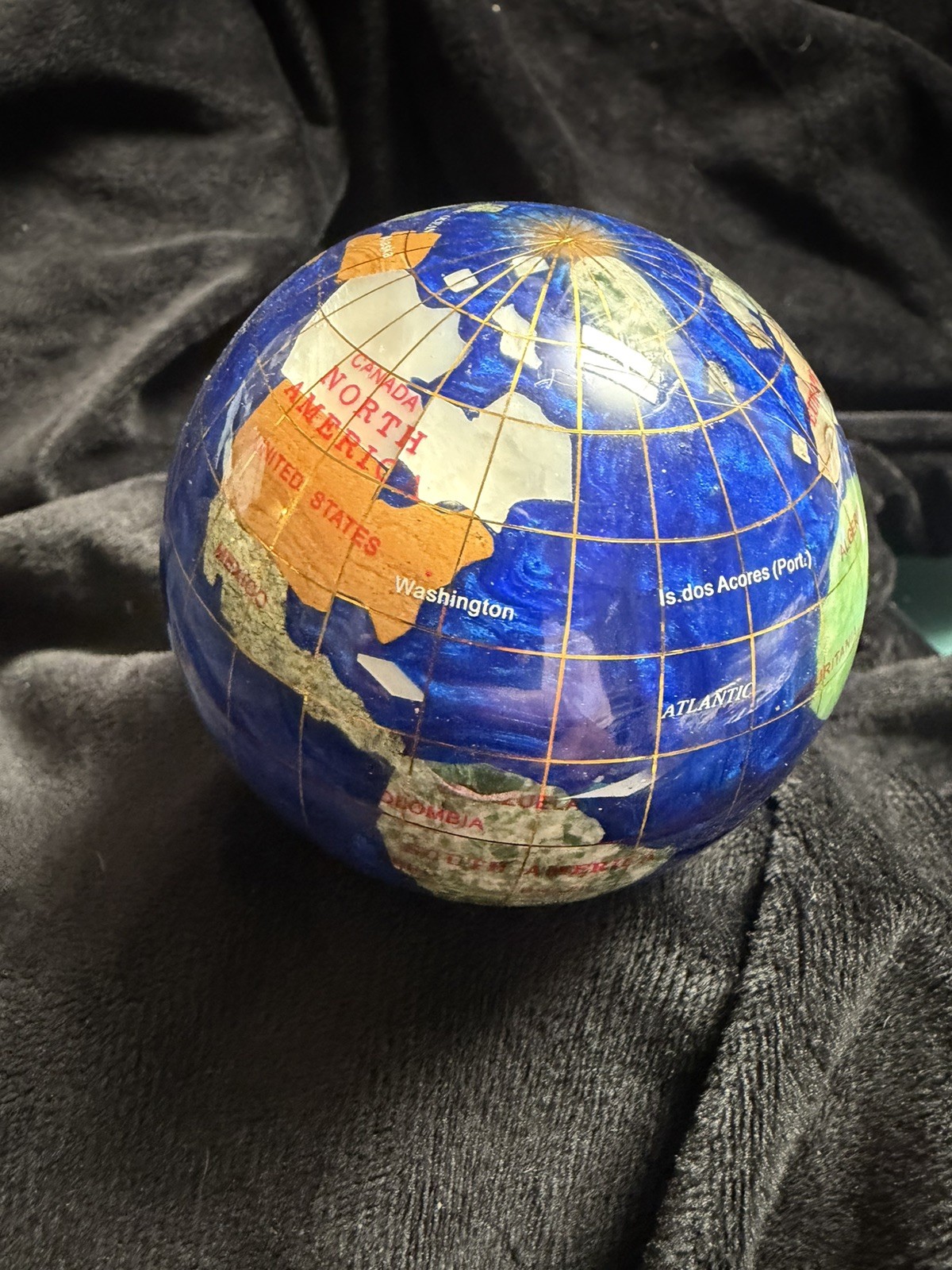 3 " Blue Semi precious gem stones World GLOBE Paperweight