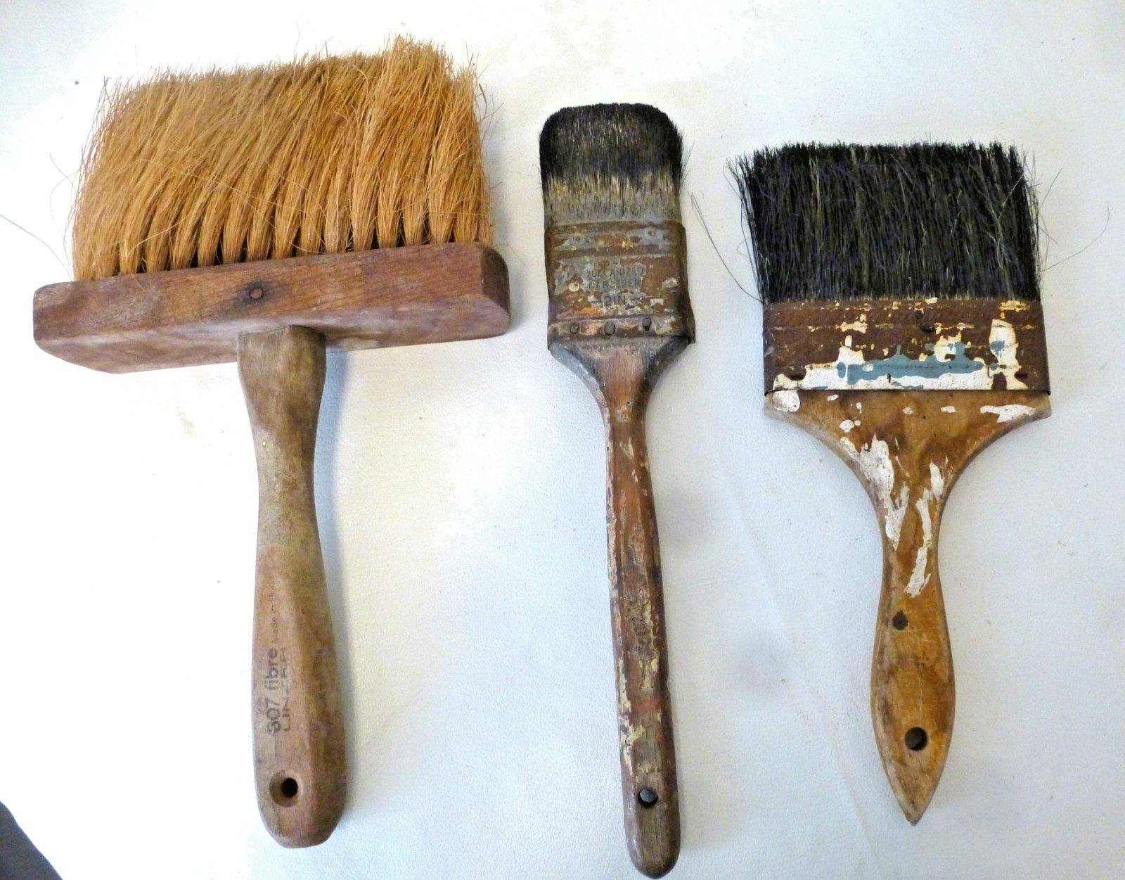 3 Vintage Old Worn Paintbrushes Vulcanized in Rubber