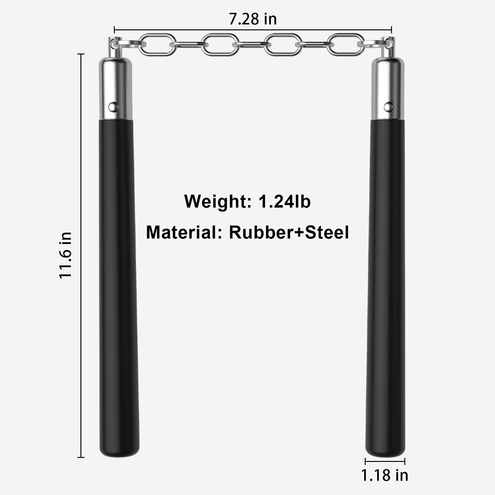 zalani Nunchucks - Safe Solid Rubber Training Nunchucks/Nunchakus with Black