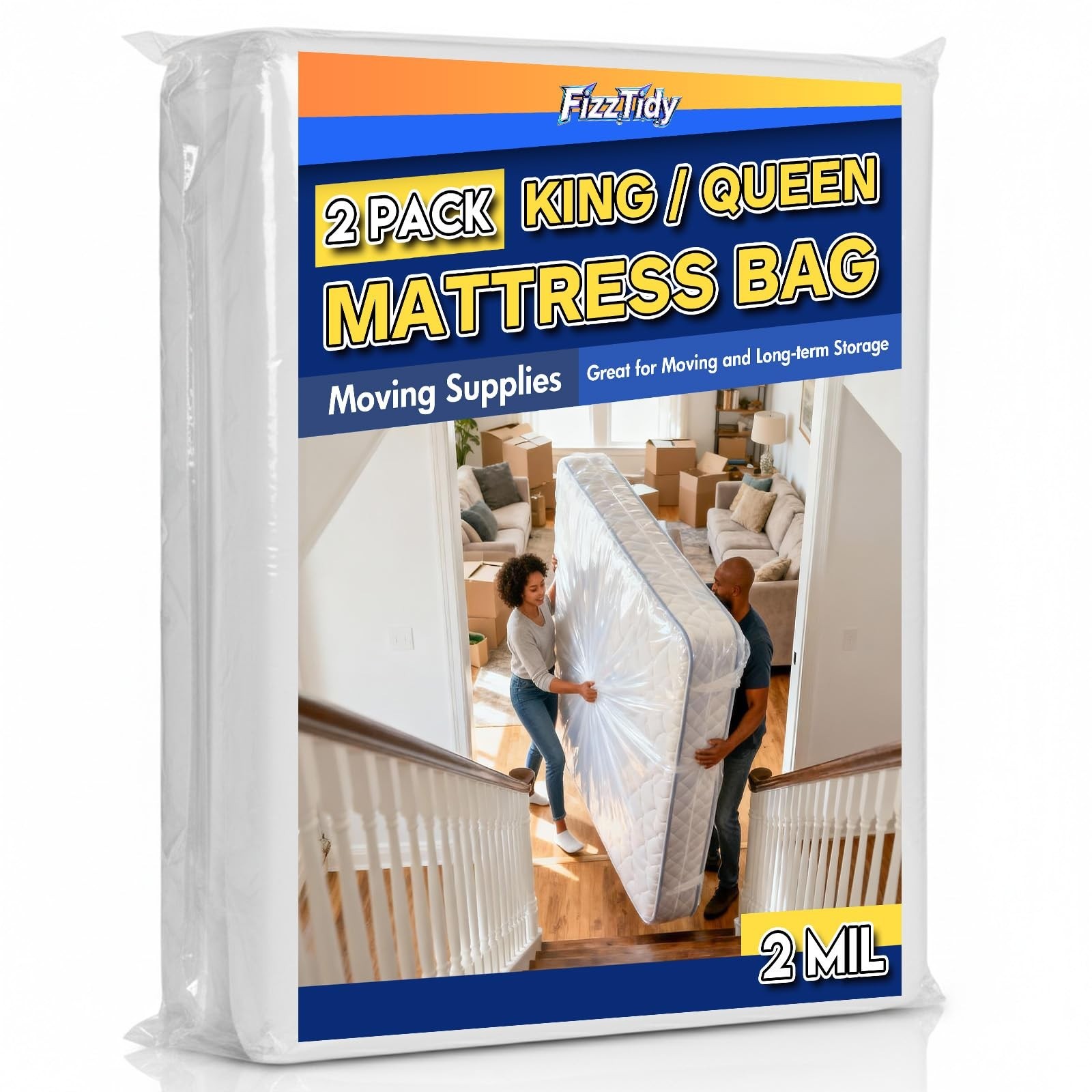 2 Pack Mattress Bags for Moving & Storage - 107" x 78" x 14'' for King / Quee...