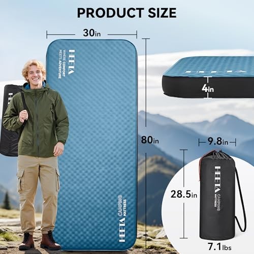 Self Inflating Sleeping Pad with Electric Pump, 4" Ultra Thick Memory Single