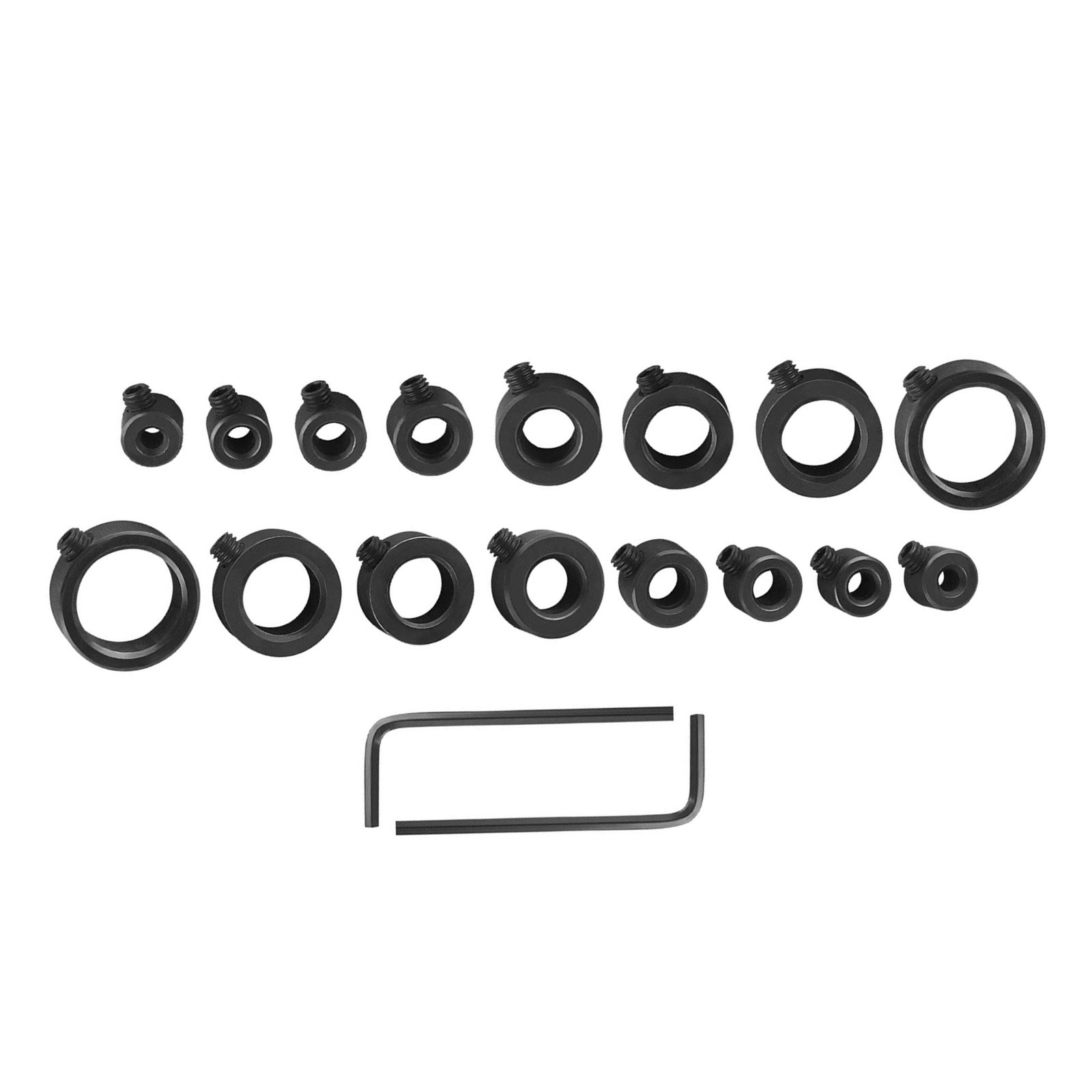 18 Piece Depth Stop Drill Bit Set with Positioner Rings and 2 Hex Wrenches