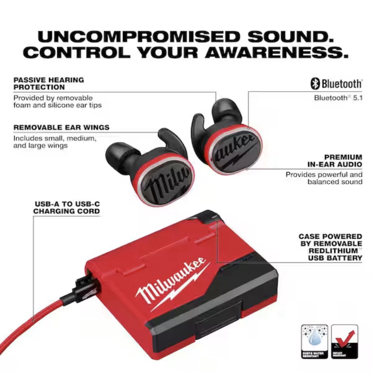 Milwaukee 2191-21 REDLITHIUM USB Bluetooth Jobsite Earbuds