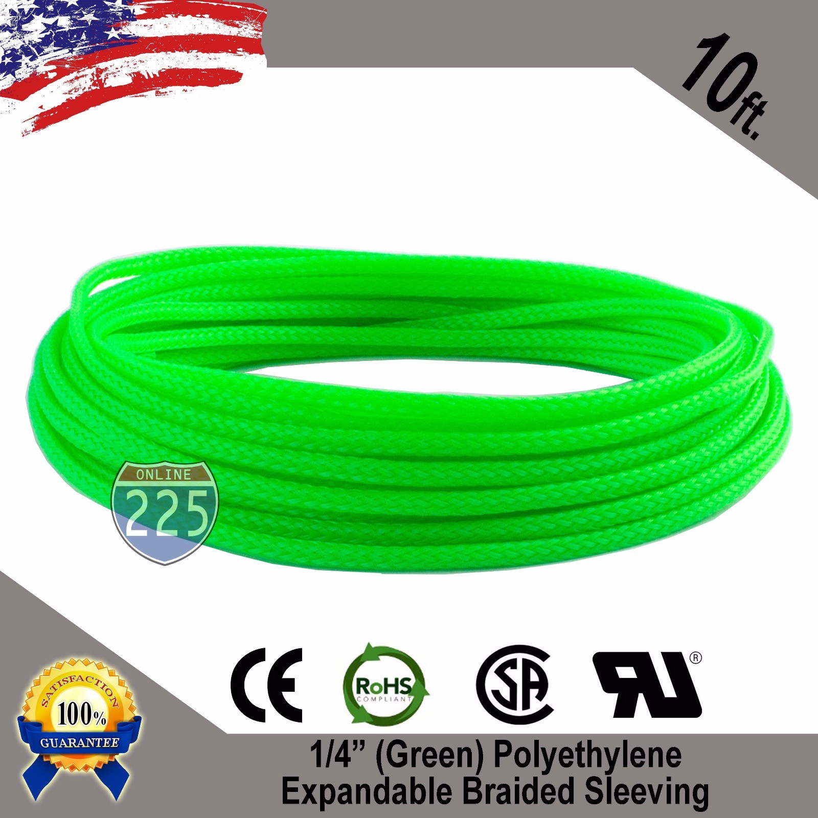 10 FT 1/4" Green Expandable Wire Cable Sleeving Sheathing Braided Loom Tubing US
