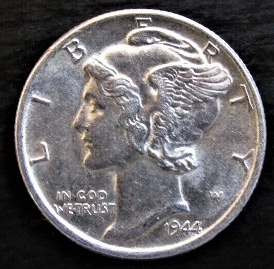 1944 P Mercury Dime Brilliant Uncirculated 90% Silver Coin Gem BU