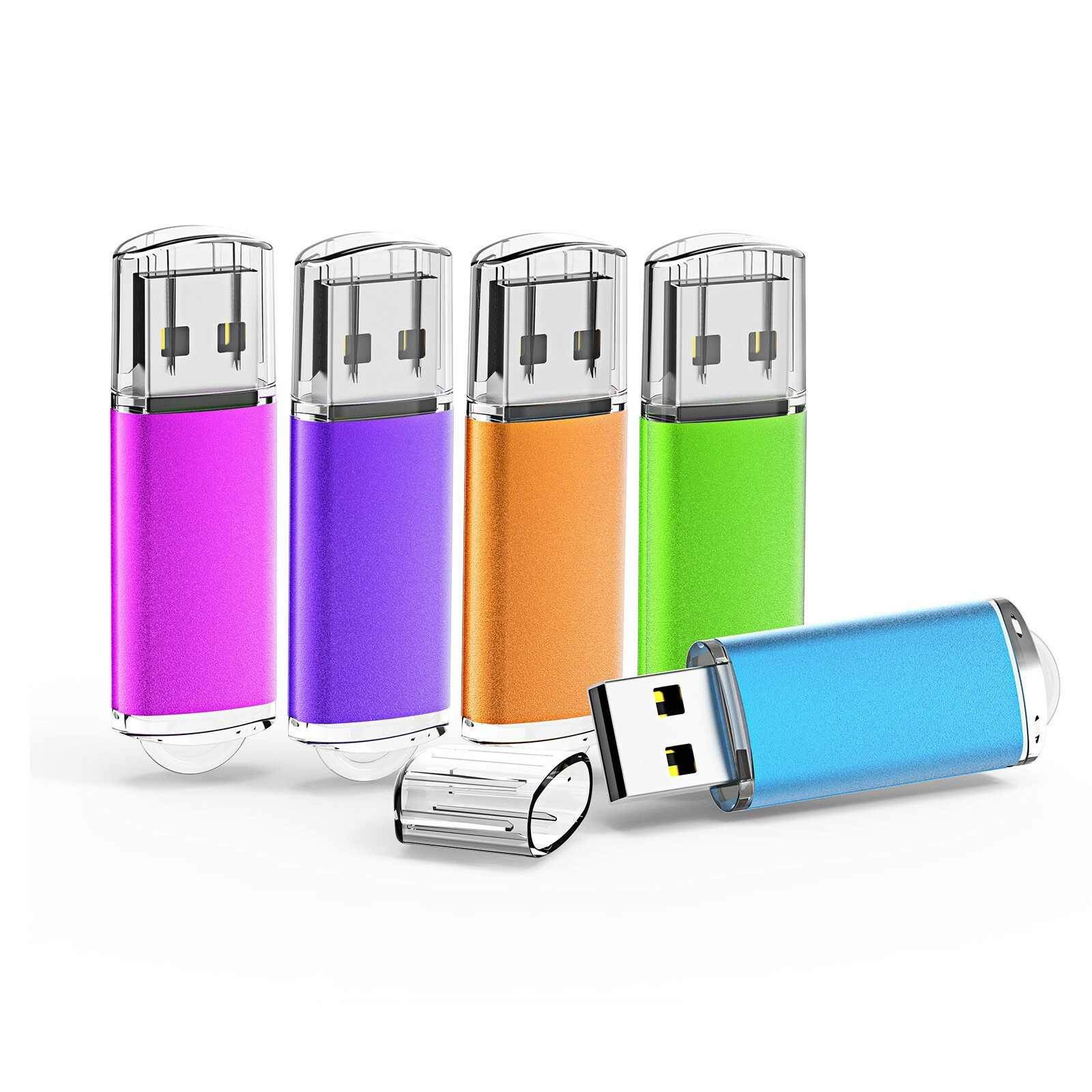 5 Pack USB2.0 Flash Drive Rectangle 1GB-32GB Blank Data Memory Stick Mixed Color