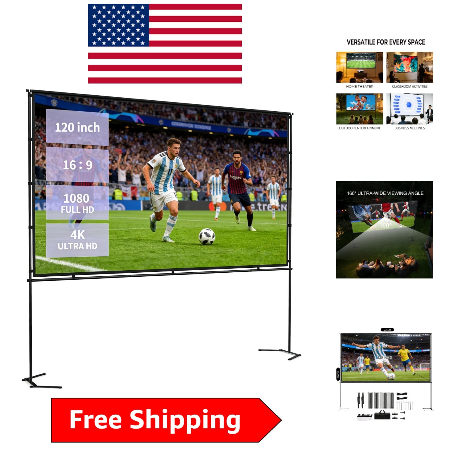 160° Viewing Angle 120-Inch Portable Projector Screen for Superior Home Theater