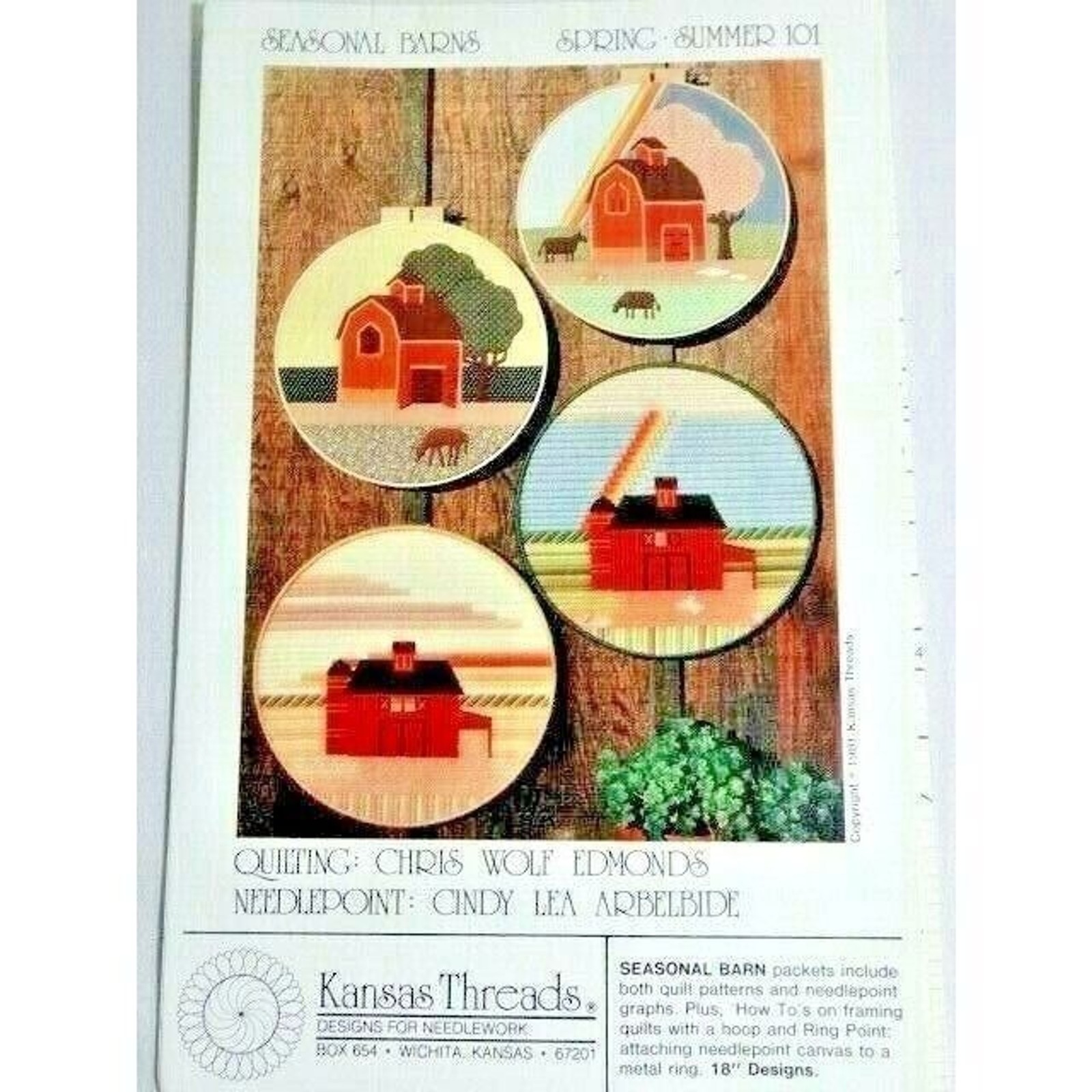 1981 Kansas Threads Quilt Needlepoint Pattern Seasonal Barns Spring Summer Fall