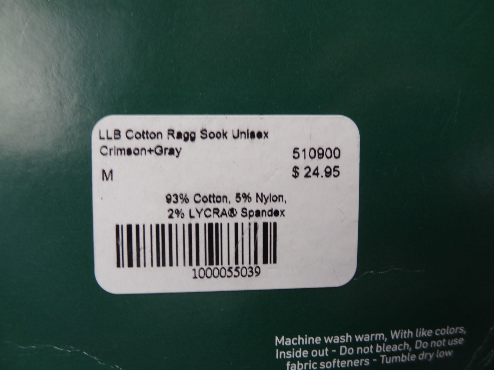 NEW LL Bean M 6-10 2-Pack Cotton Ragg Socks Knit Crimson Gray 510900 Made in USA