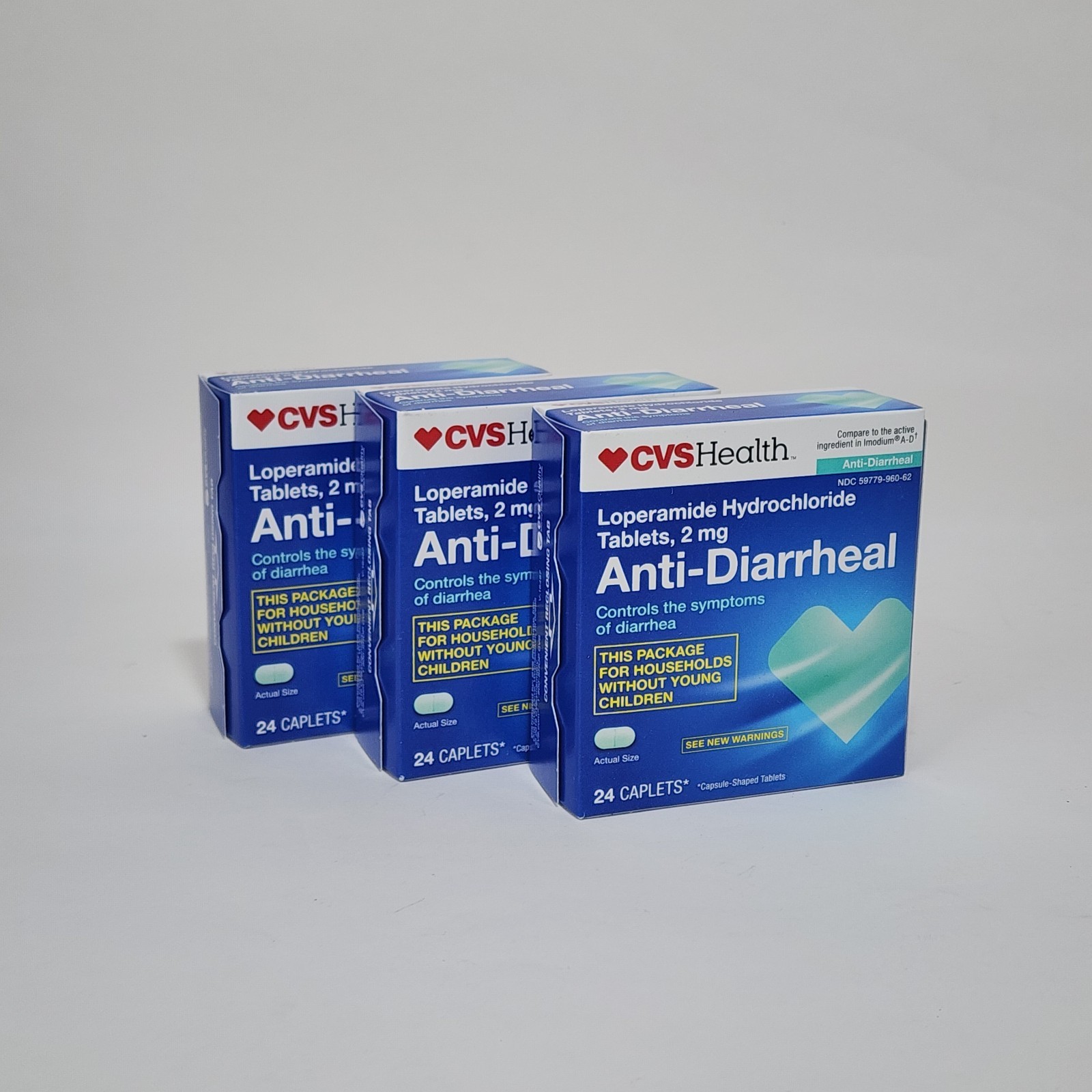 CVS Health Diarrhea Relief Caplets Loperamide Hydrochloride 24 Ct  ~ 3-pack