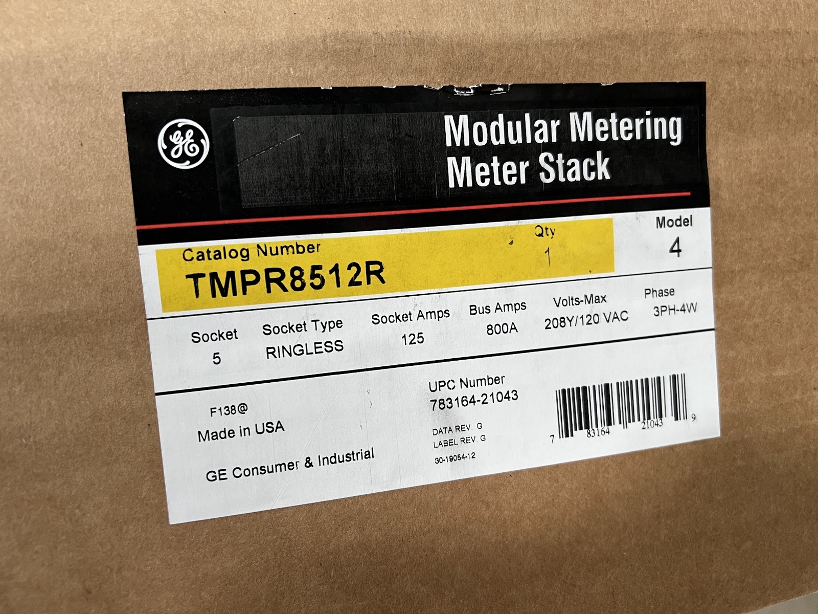 GE Meter MOD TMPR Ringless Type Meter Stack 5x125A 800A 5-Jaw 1PH or 3PH 4-Wire