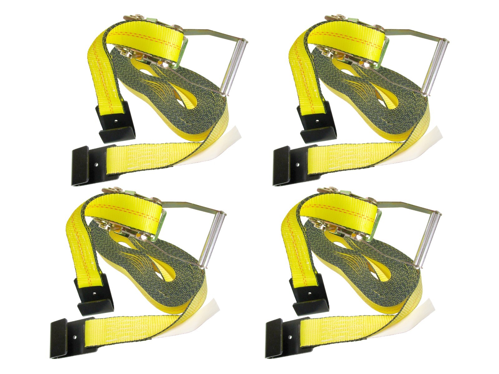 2" x 15' Ratchet Strap Tie Down Assembly with Flat Hooks for Cargo Control 4 pcs