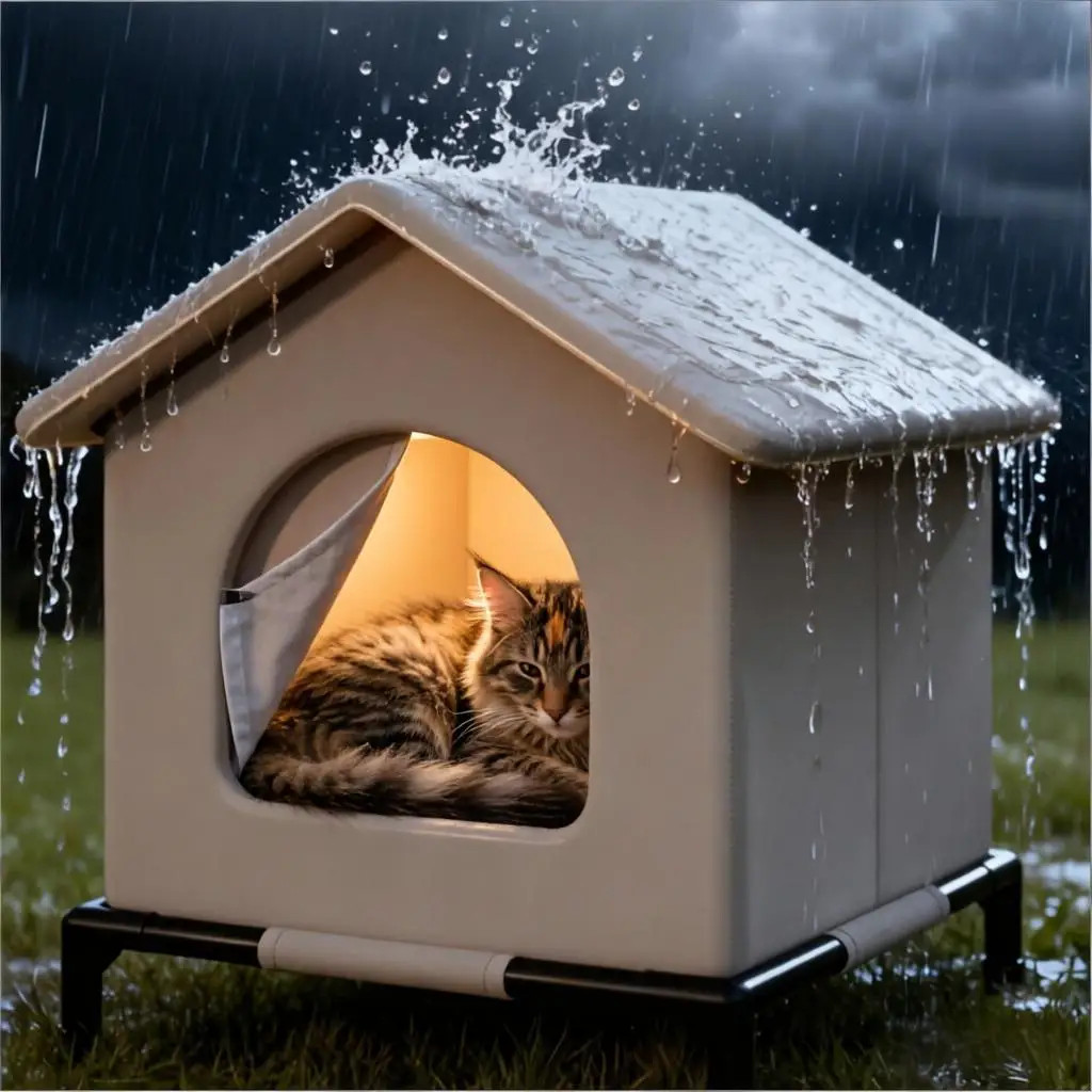 Stray Cat Houses with Mat Waterproof Summer Cool Shelter Foldable Pet Cave Nest