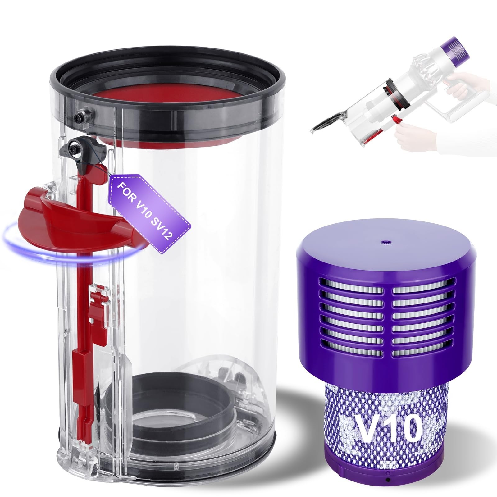 7.79in Large Bin Replacement and Filter for Dyson V10 SV12 Animal and Absolut...
