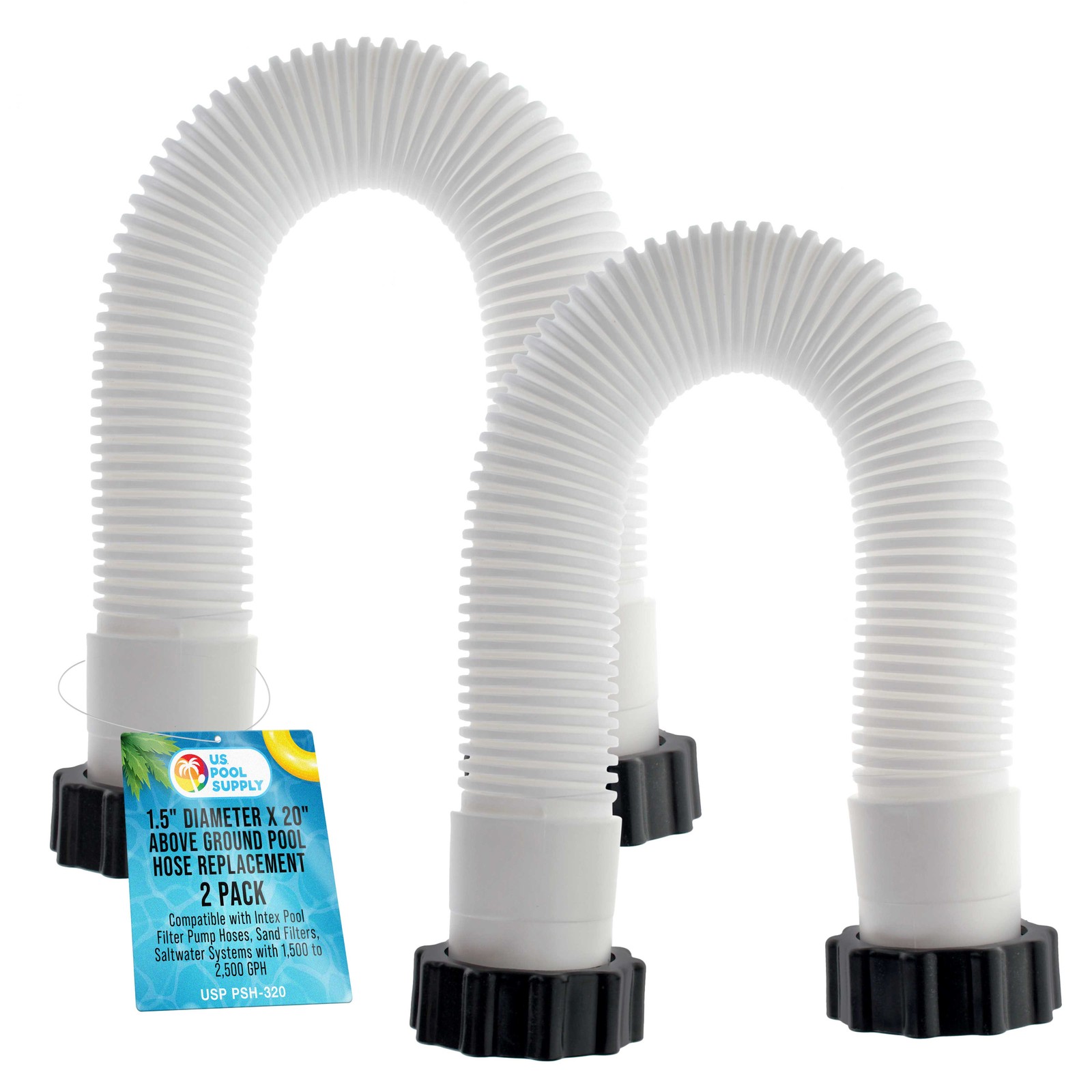 U.S. Pool Supply Above Ground Pool Hose 1.5" Diameter x 20" Long, 2 Pack