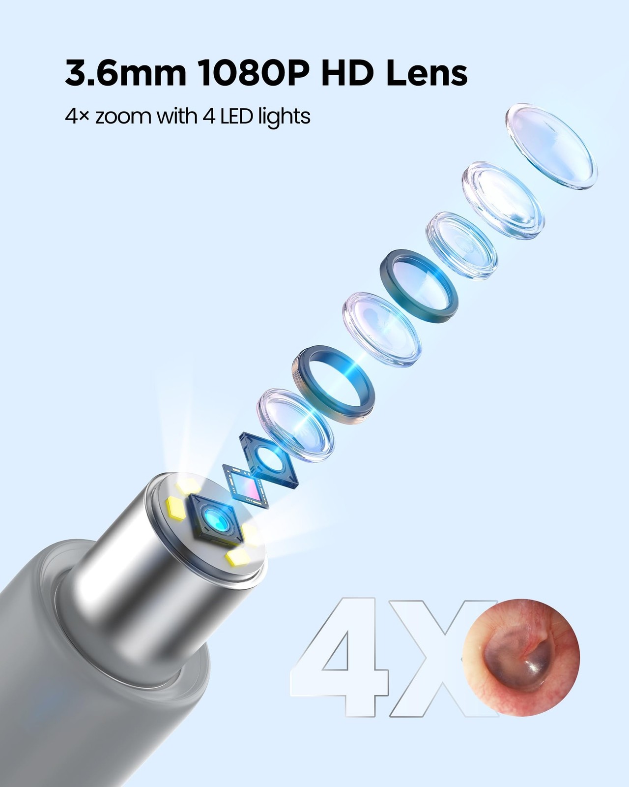 Digital Otoscope Camera with Light – HD Screen 90° Foldable Support P