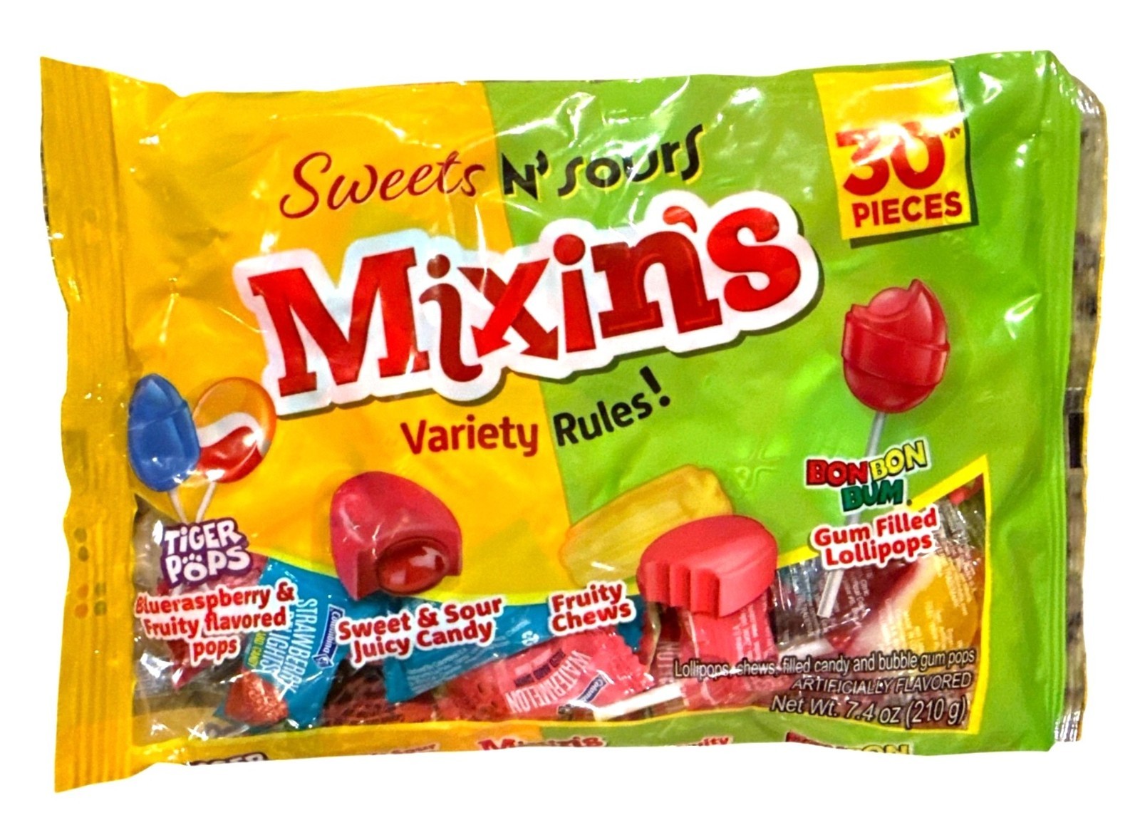 7.4 oz/30pc Bag MIXINS SWEETS N SOURS Variety Easter Candy Blue Raspberry Pops +