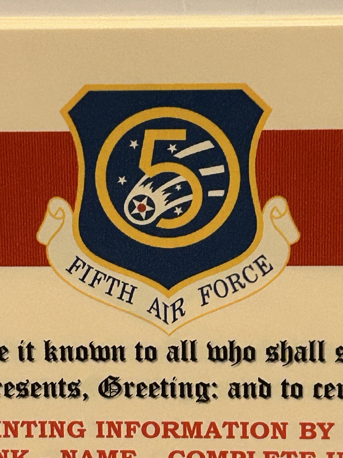 U.S. AIR FORCE / 5TH AIR FORCE - MERITORIOUS UNIT COMMENDATION CERTIFICATE