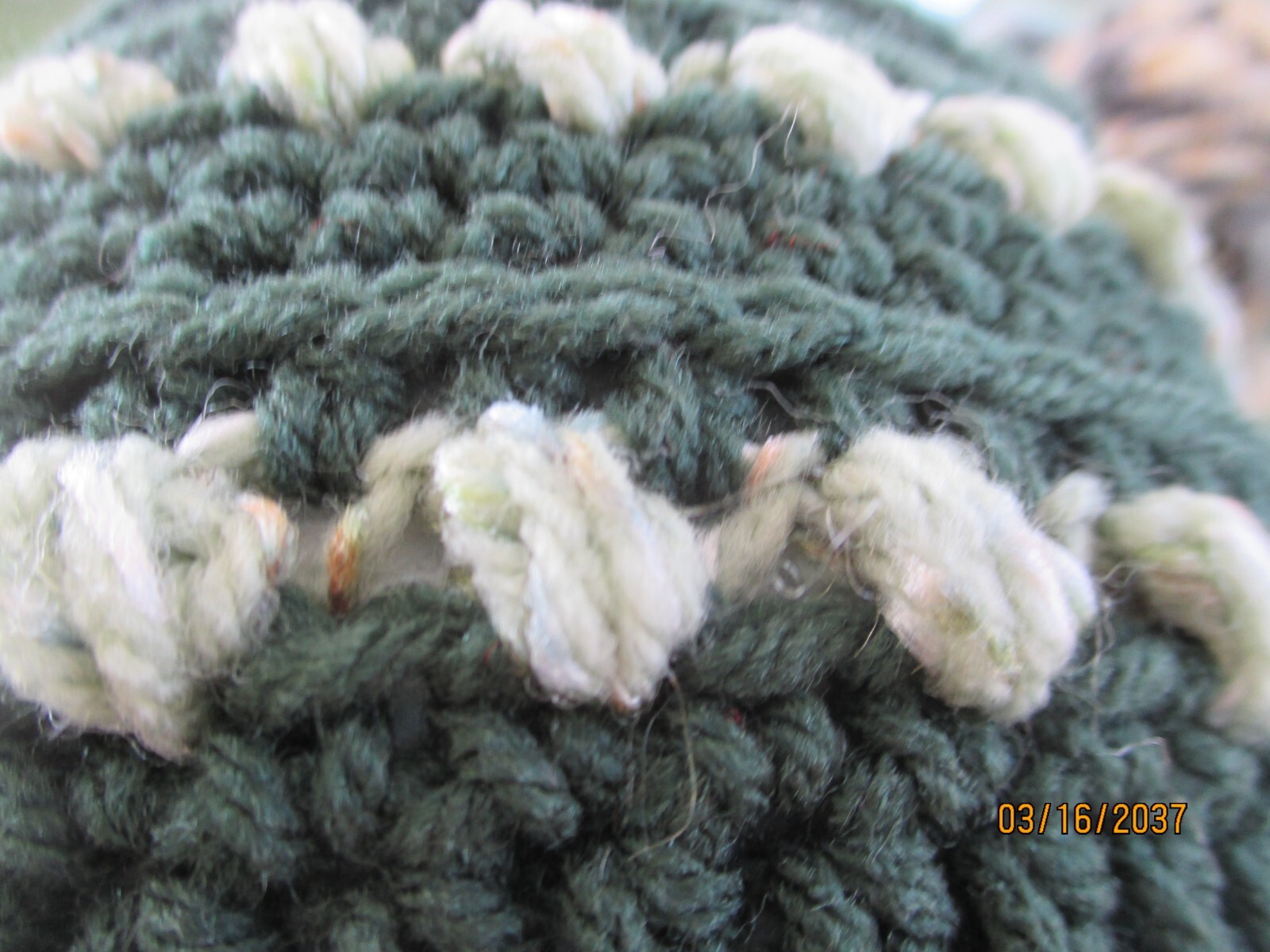 Ladies' Crocheted Beanie Hat DARK GREEN w/ LITE GREEN Circular Trim  Adult Sz