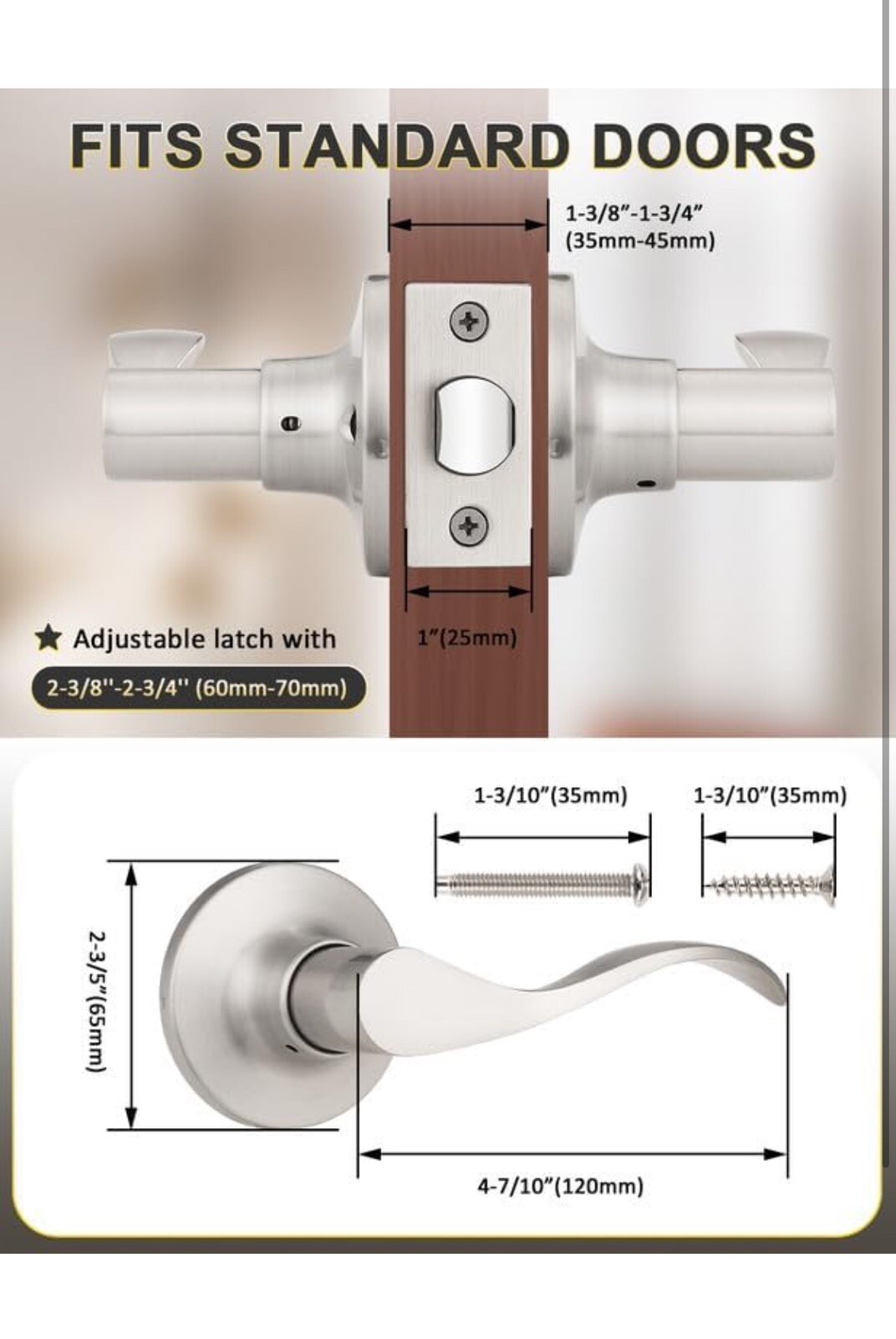 Pack Satin Nickel Modern Interior Passage Door Passage Function - Keyless 1