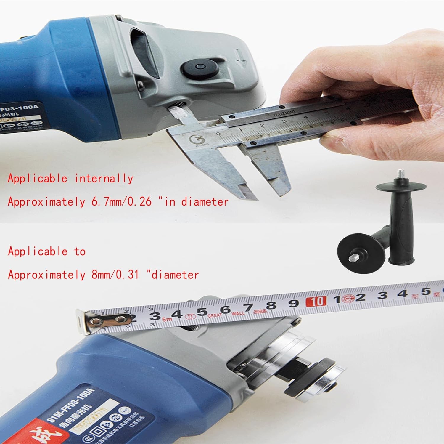 2 Pcs Angle Grinder Handle, Plastic Thread Auxiliary Thread Diameter 8mm/0.31in