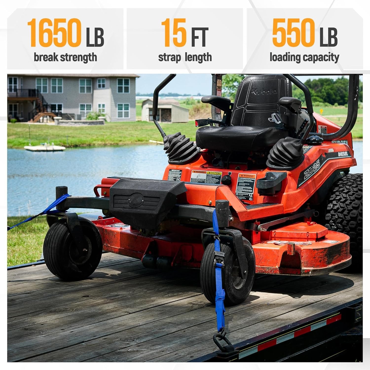 Versatile Tie Down Strap Set with Soft Loops - 1650lb, Perfect for Cargo Safety