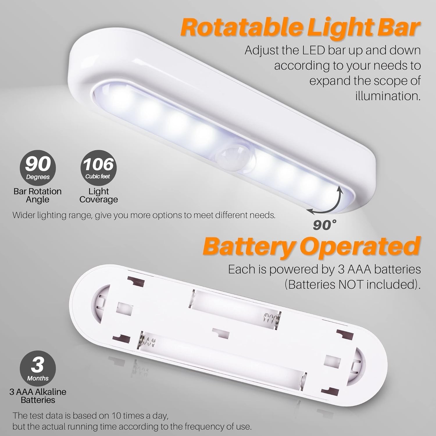3 Pack 7in Motion Sensor LED Lights Battery Operated Closet Cabinet